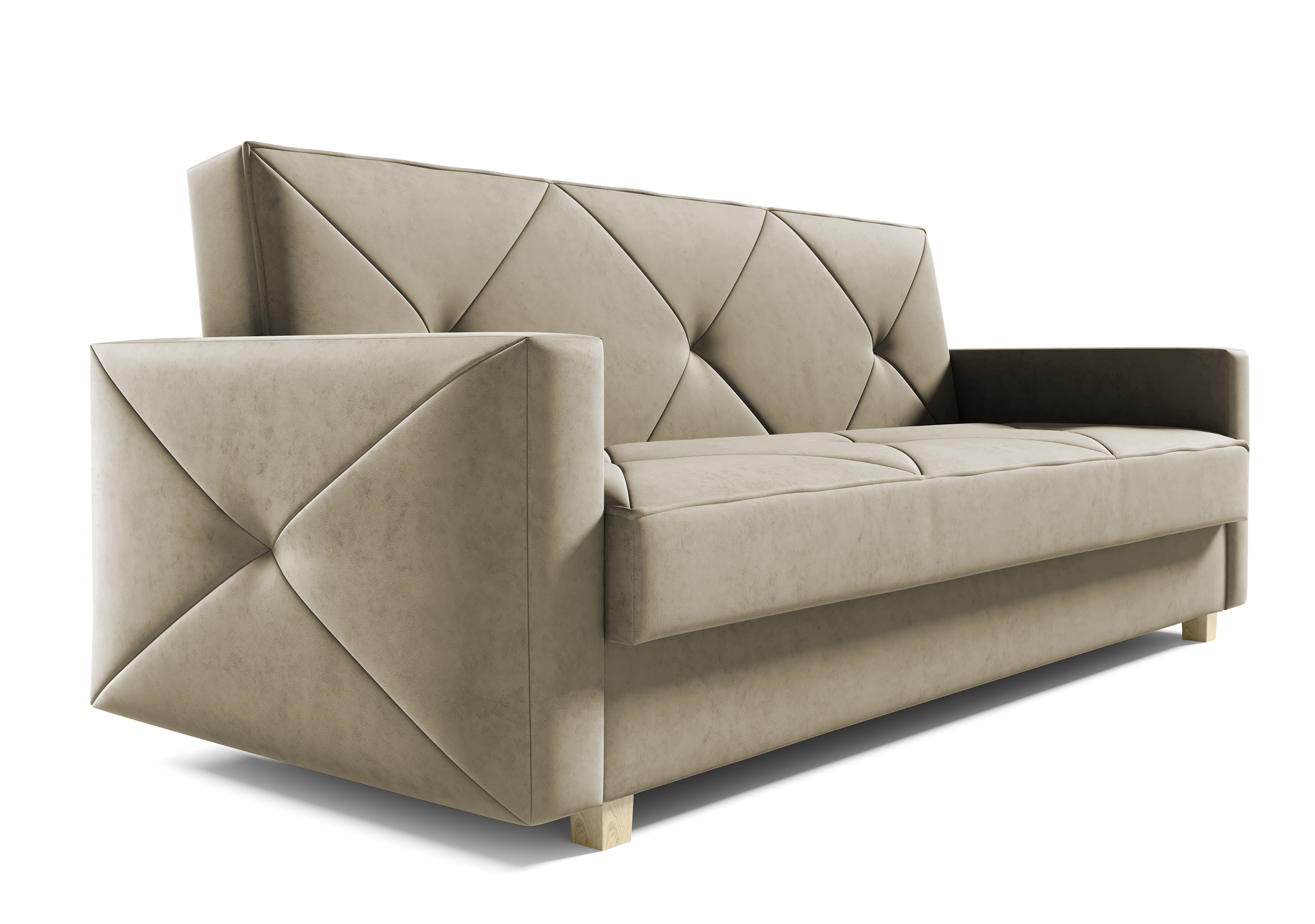 Wersalka trzyosobowa Sobelo beżowa z pojemnikiem welur łatwoczyszczący - zdjęcie 1