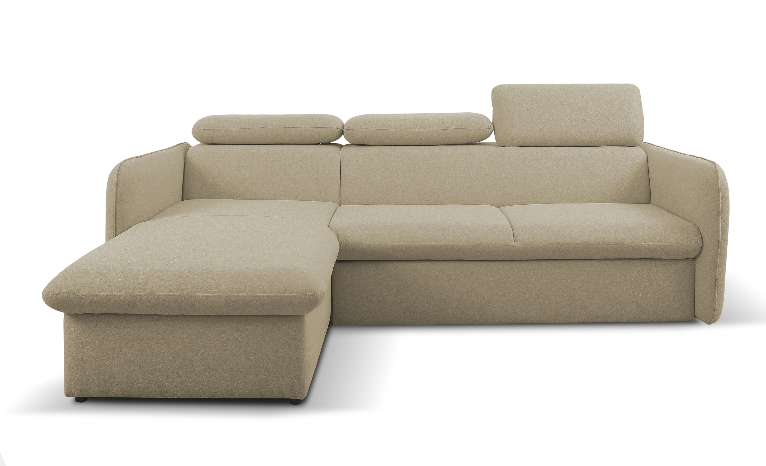 Narożnik z funkcją spania Paladia beżowy z pojemnikiem w tkaninie łatwoczyszczącej welur nogi czarne lewostronny - zdjęcie 1