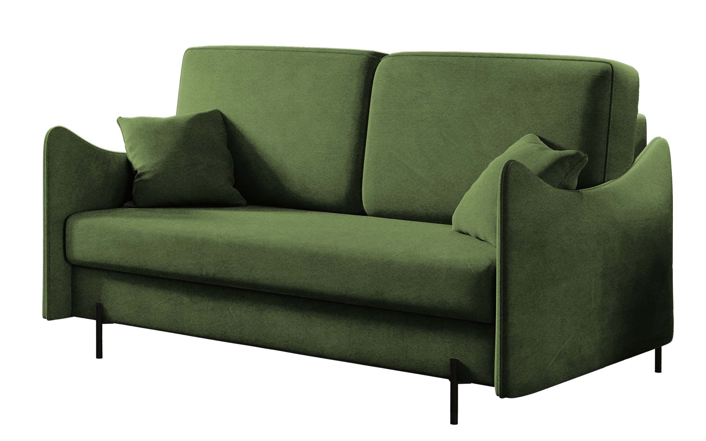 Kanapa rozkładana dwuosobowa Wavia z pojemnikiem oliwkowa velvet hydrofobowy - zdjęcie 1