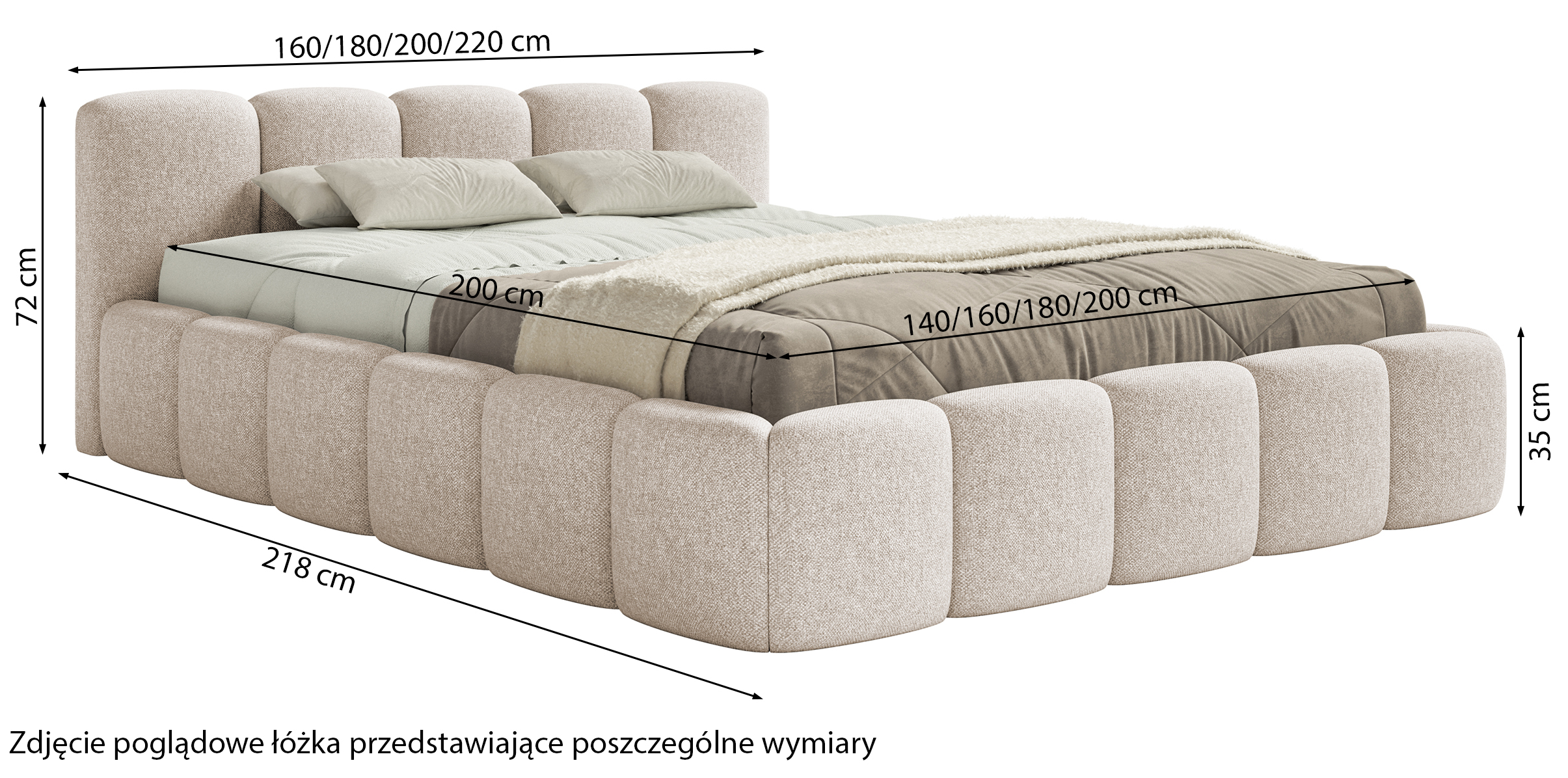 Łóżko tapicerowane 140x200 cm Cloudy Low z pojemnikiem grafitowe szenil hydrofobowy stelaż metalowy