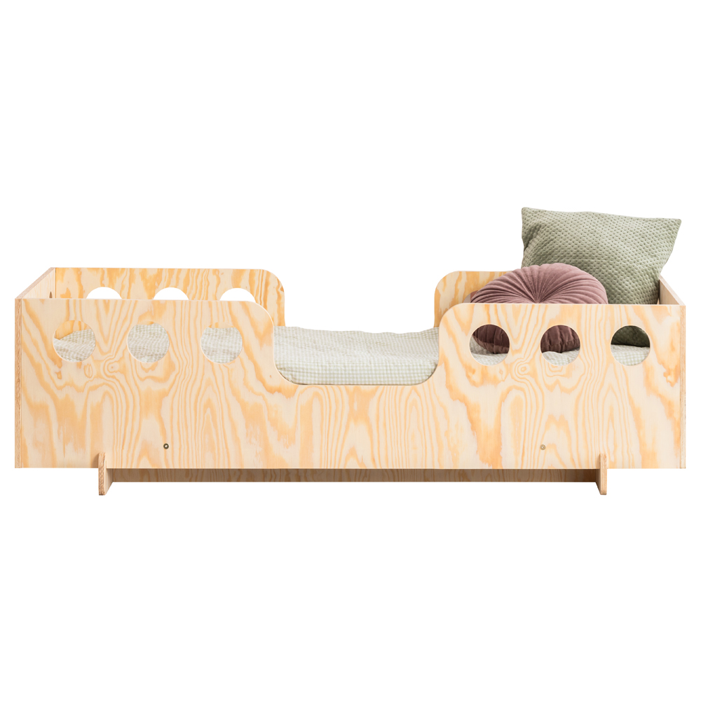 Łóżko drewniane dla dziecka Kyori z barierkami w koła 70x160 cm - zdjęcie 1