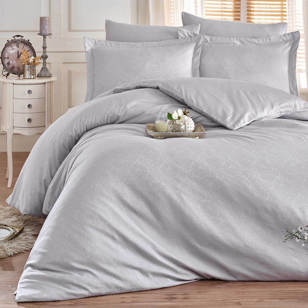Komplet pościeli satynowej Dekasma 200x220 cm szary - zdjęcie 1