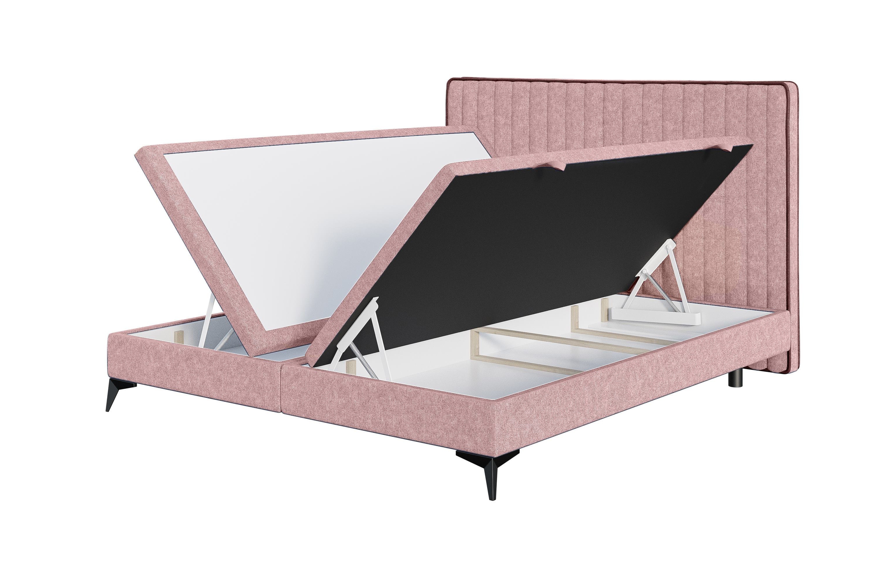 Łóżko tapicerowane 160x200 cm Fagnano z pojemnikami różowe