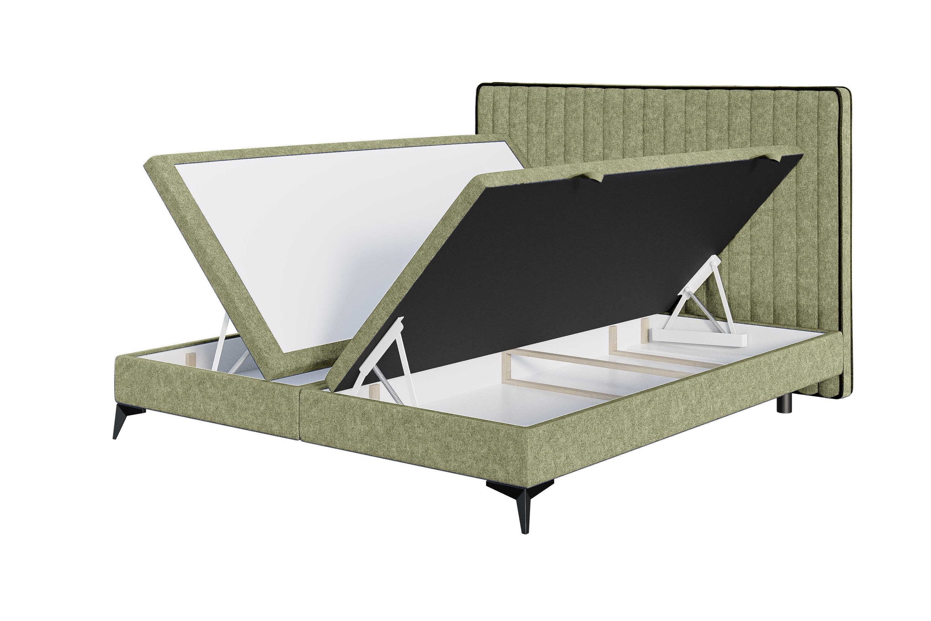 Łóżko tapicerowane 160x200 cm Fagnano z pojemnikami oliwkowe - zdjęcie 1