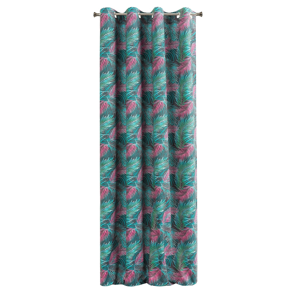 Zasłona Bertramus 140x270 cm z nadrukiem liści zielono-różowa - zdjęcie 1