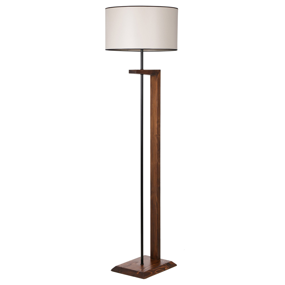 Lampa stojąca Manifeebe kremowa z orzechową podstawą - zdjęcie 1