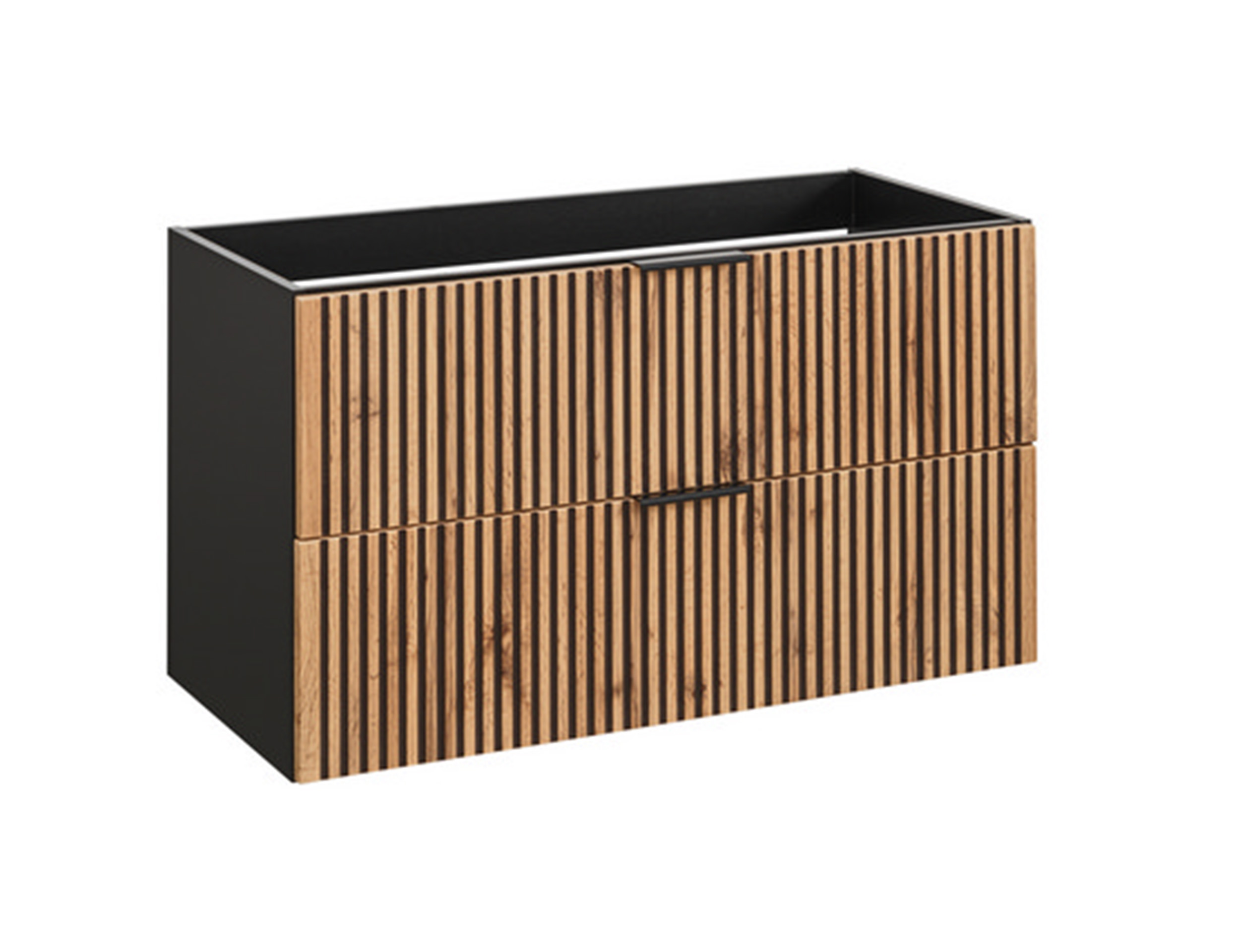 Szafka pod umywalkę Ossolies 100 cm czarna/dąb lamele - zdjęcie 1