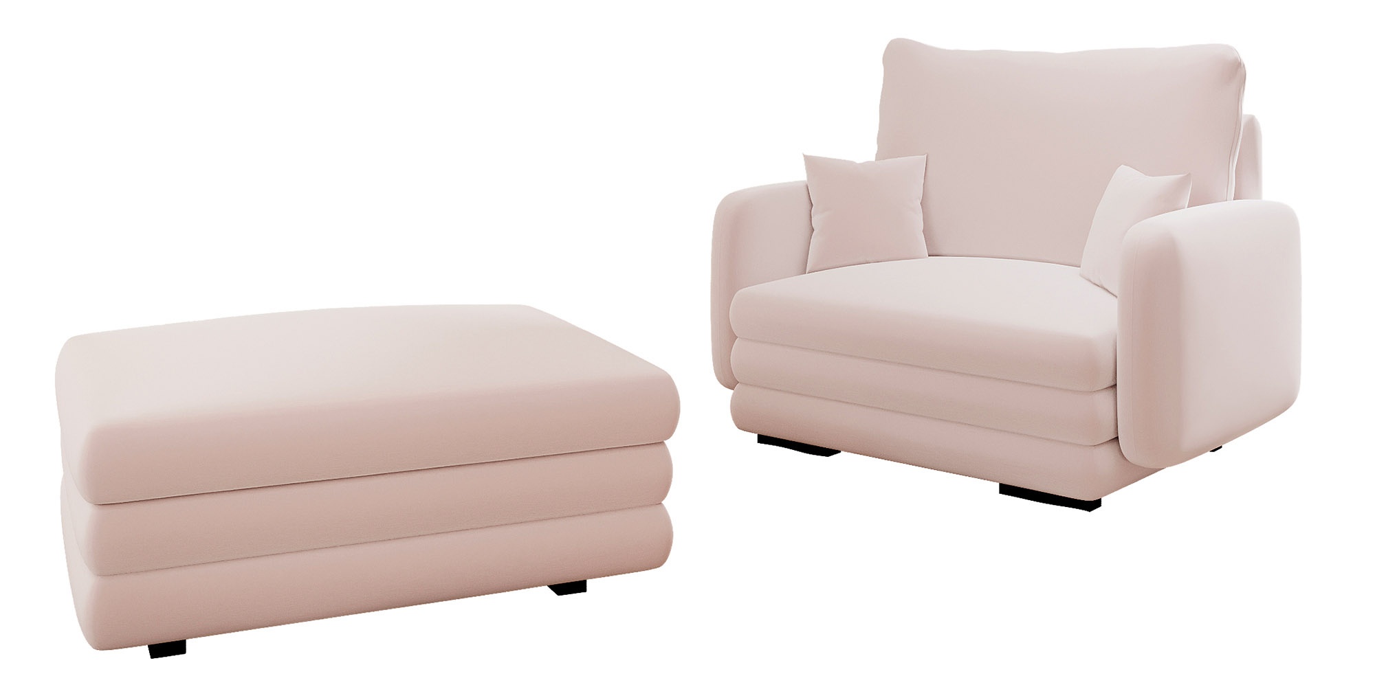 Fotel kubełkowy z podnóżkiem Lincino beżowy welur - zdjęcie 1