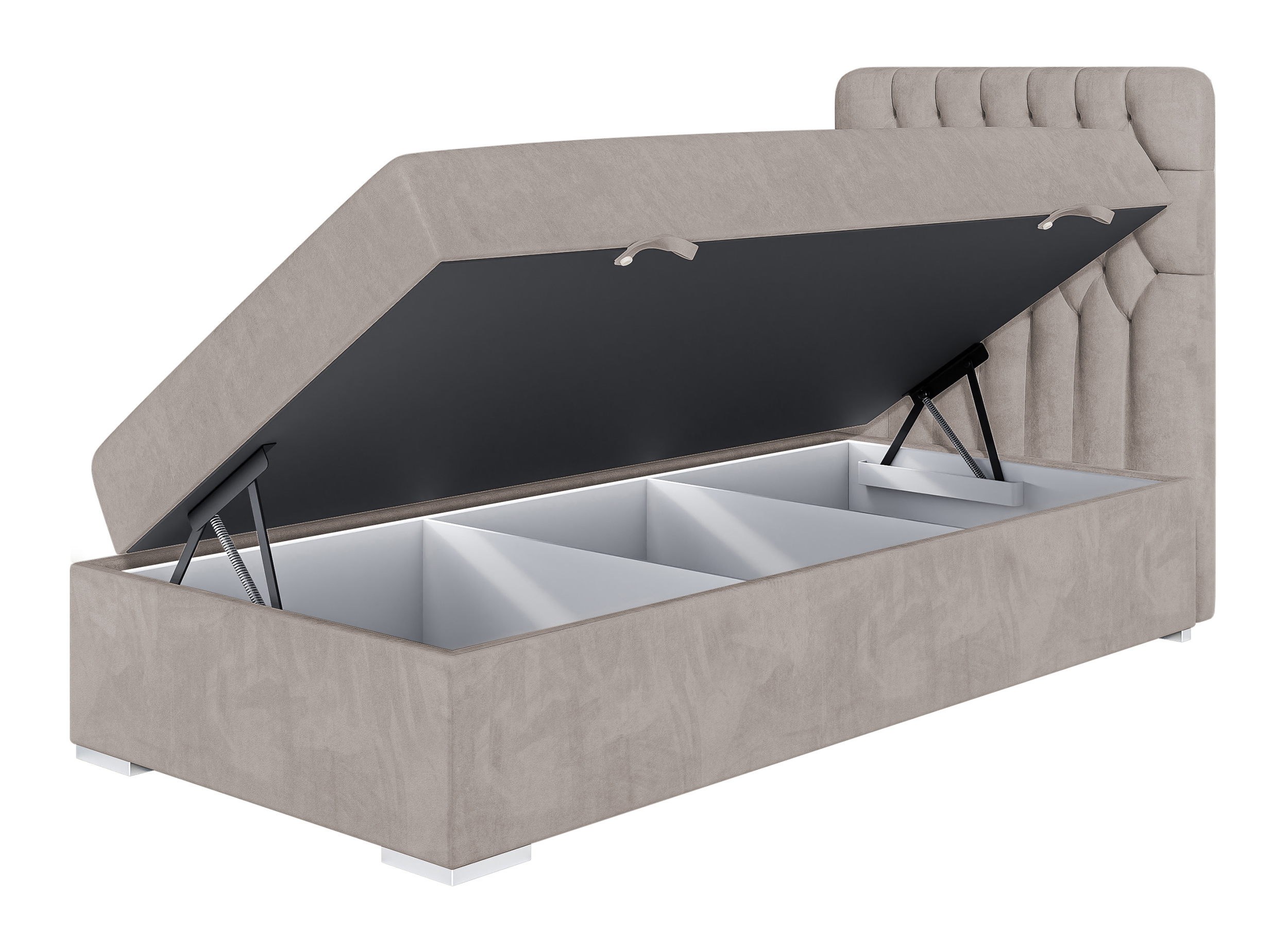 Łóżko kontynentalne 80x200 cm Persival z pojemnikiem i topperem szarobeżowe welur prawostronne - zdjęcie 1
