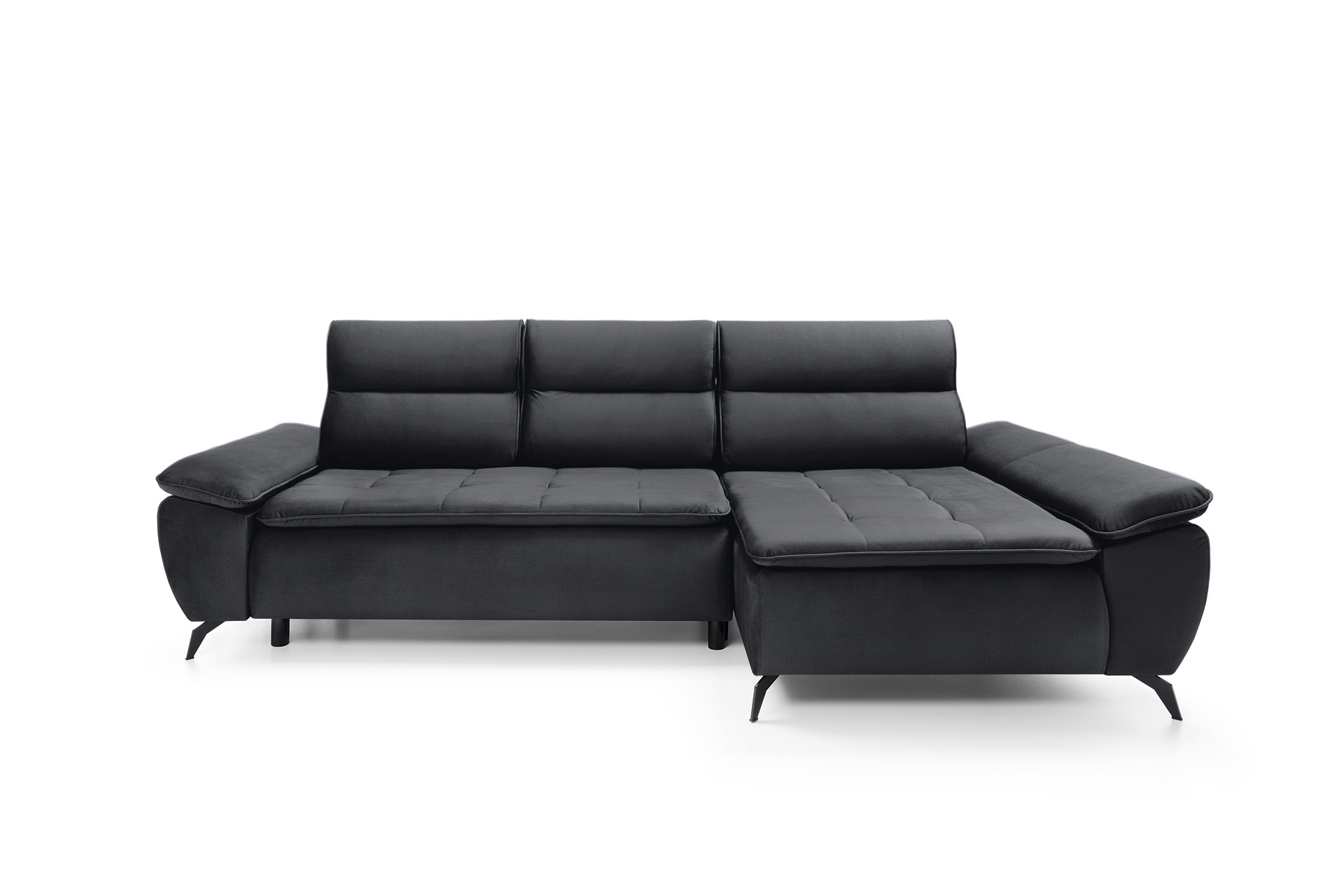 Narożnik z funkcją spania Gelroos L-kształtny z pojemnikiem ciemnoszary welwet hydrofobowy prawostronny - zdjęcie 1