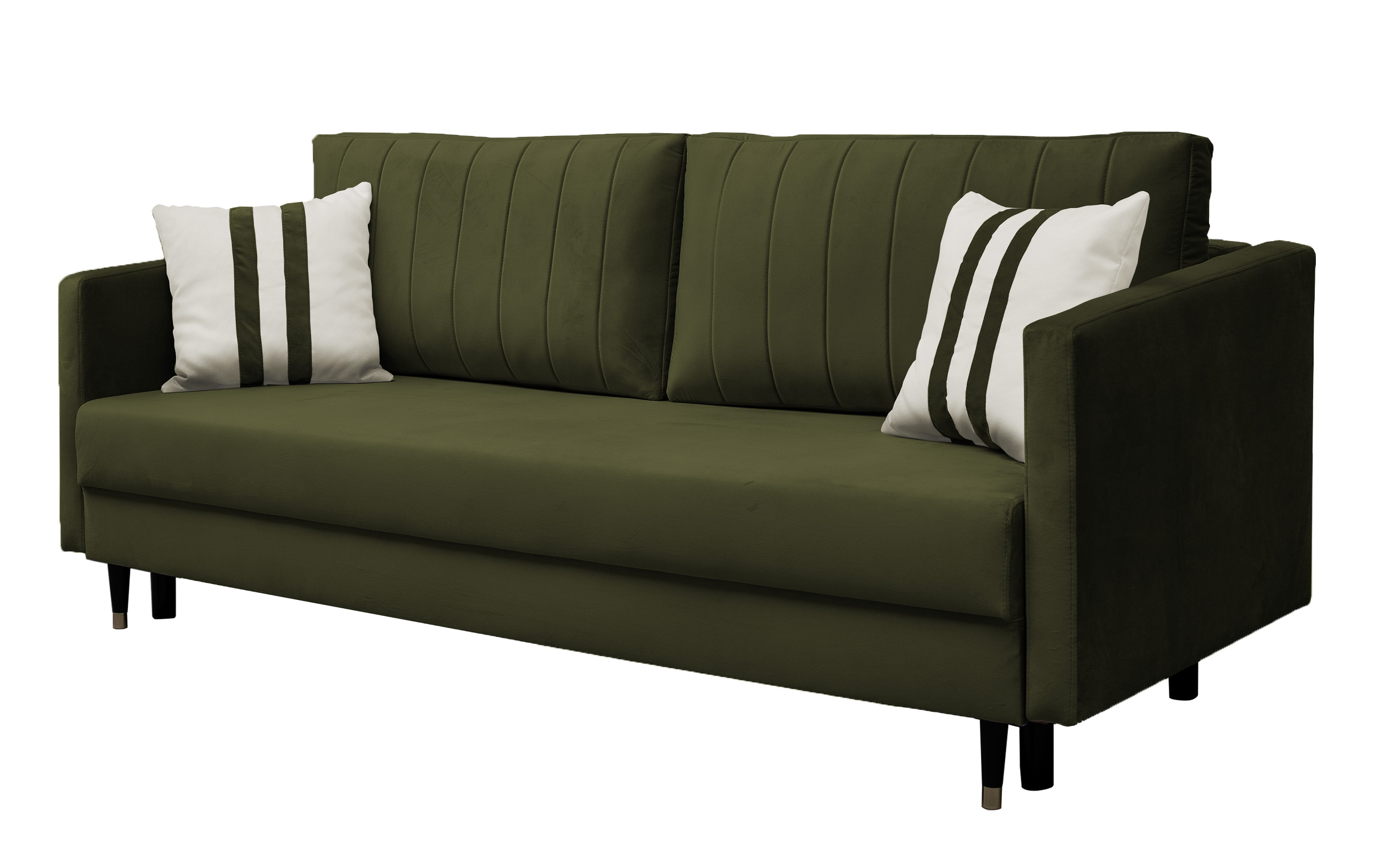 Kanapa Balabay rozkładana trzyosobowa z pojemnikiem oliwkowa nogi czarne  - zdjęcie 1