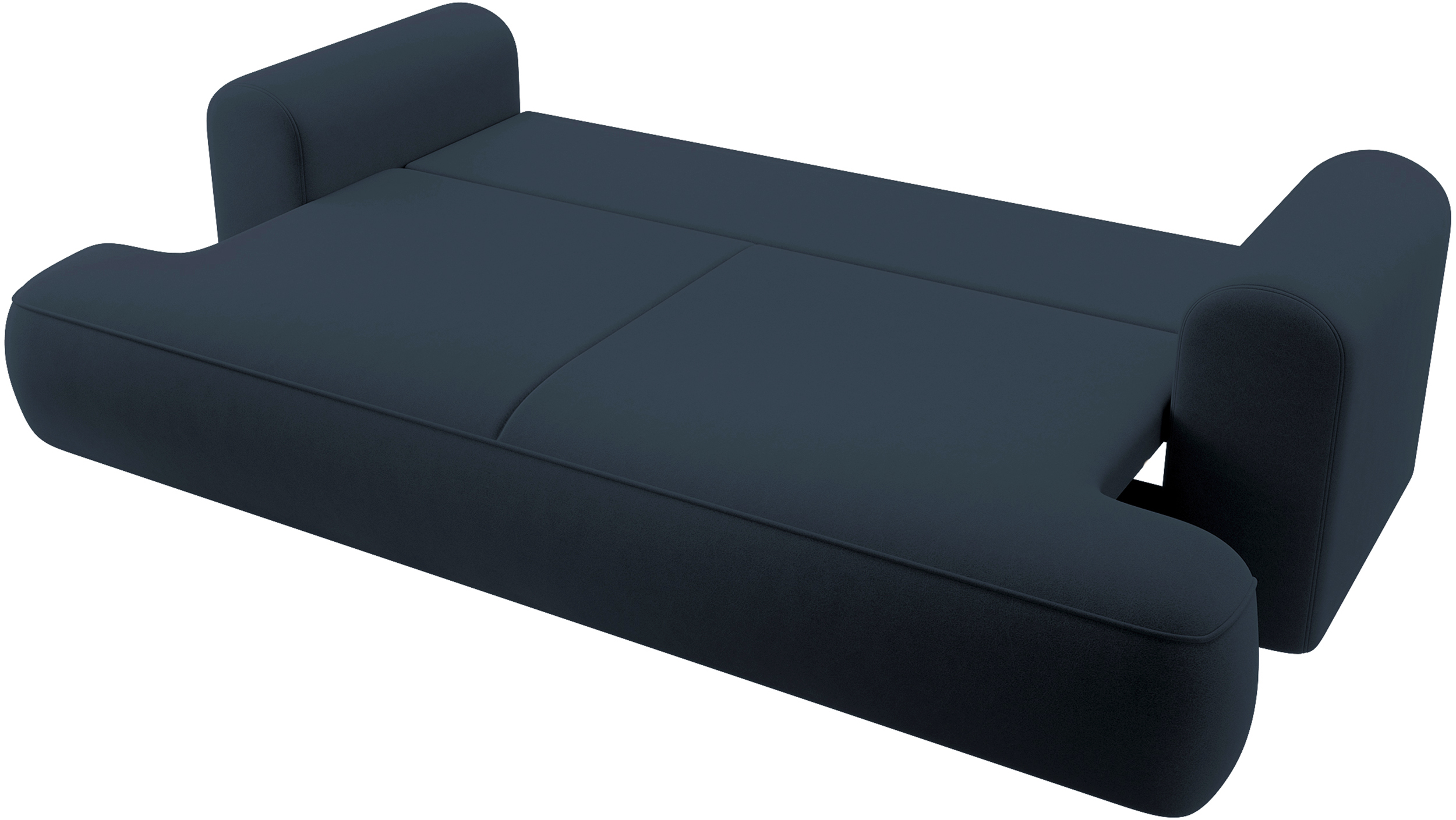 Kanapa rozkładana trzyosobowa Ovo z pojemnikiem granatowa welur w tkaninie łatwoczyszczącej