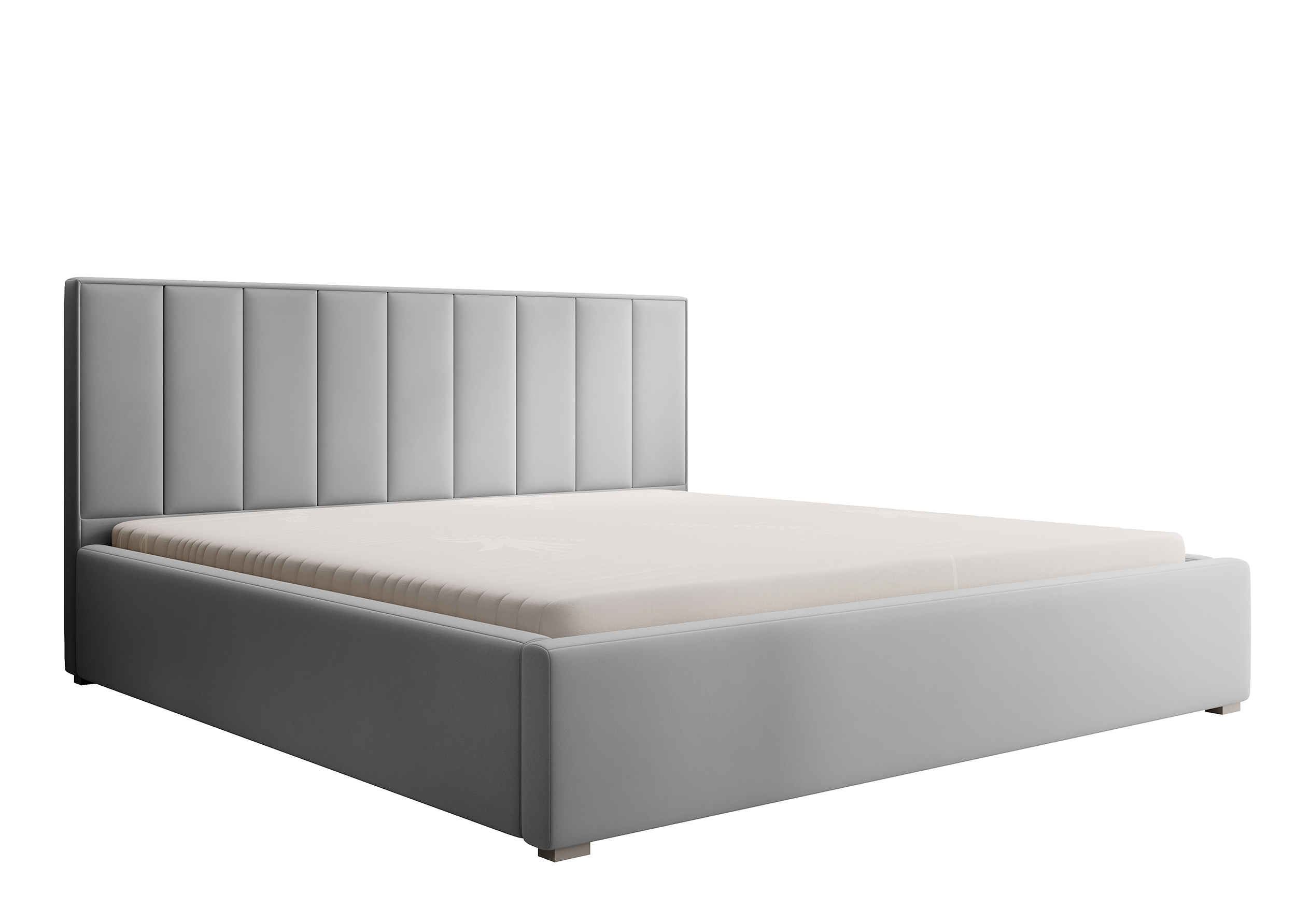 Łóżko tapicerowane 200x200 cm Rinus z pojemnikiem jasnoszare w tkaninie hydrofobowej - zdjęcie 1