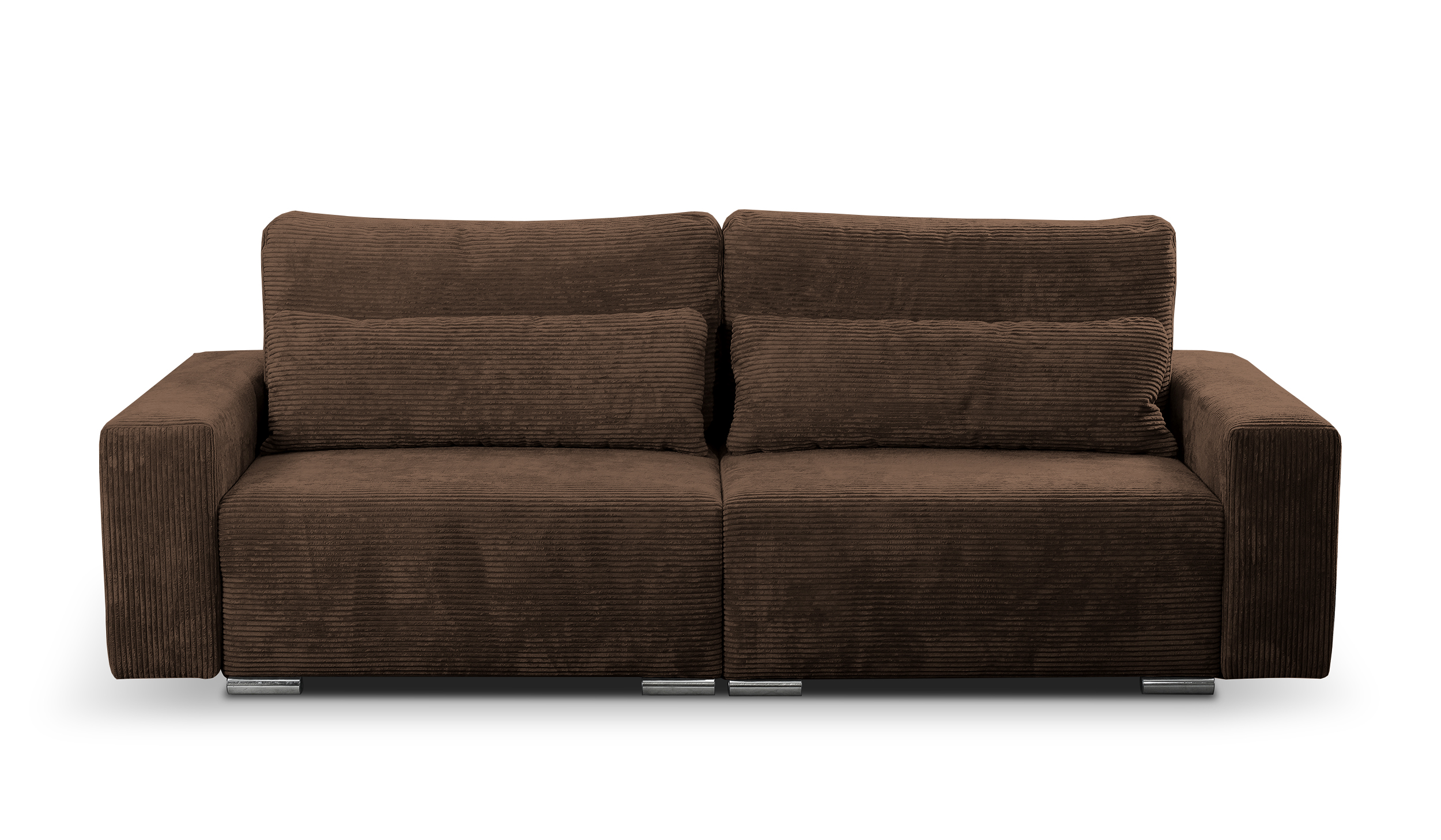 Kanapa rozkładana trzyosobowa Catalista brązowa z pojemnikiem sztruks nogi srebrne - zdjęcie 1