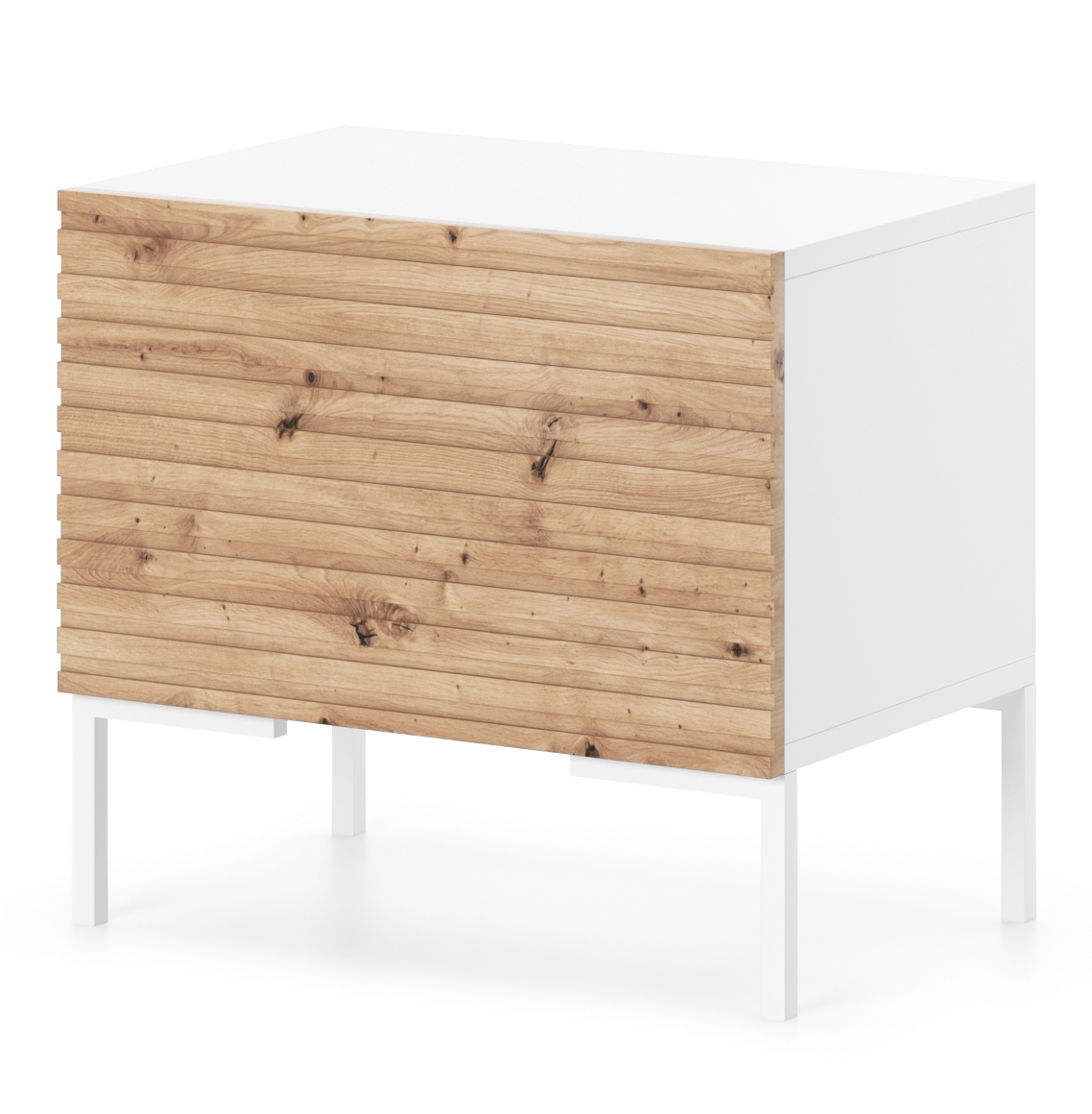 Szafka nocna Lammelo biała/dąb lamele - zdjęcie 1