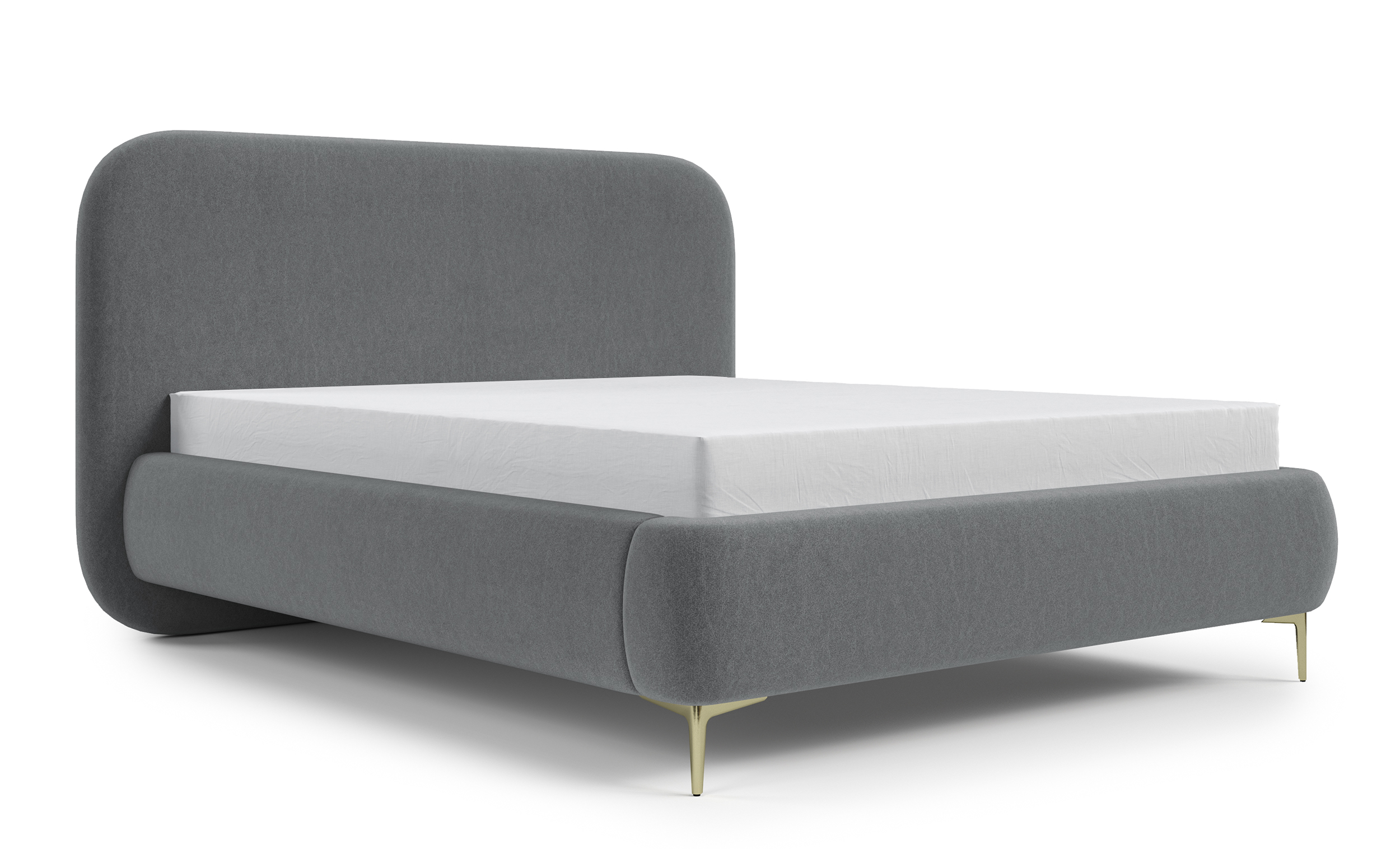 Łóżko tapicerowane 140x200 cm Monno ciemnoszare rama metalowa w tkaninie łatwoczyszczącej welur nogi złote - zdjęcie 1