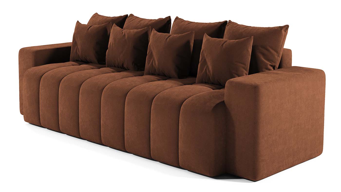 Kanapa rozkładana trzyosobowa Batilo 240 cm z pojemnikiem miedziana welur hydrofobowy - zdjęcie 1