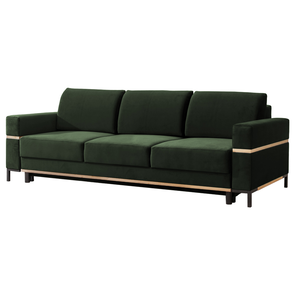 Kanapa rozkładana trzyosobowa Barberi 234 cm z pojemnikiem zielona welur  - zdjęcie 1