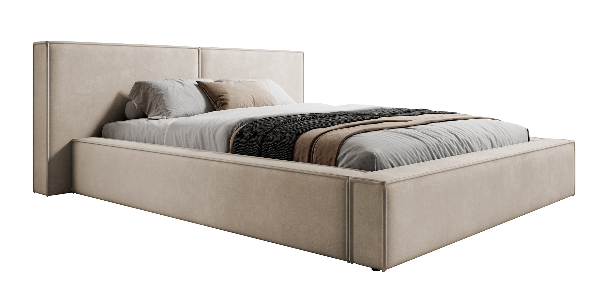 Łóżko tapicerowane 140x200 cm Cabrera z pojemnikiem stelaż metalowy kremowe welur  - zdjęcie 1