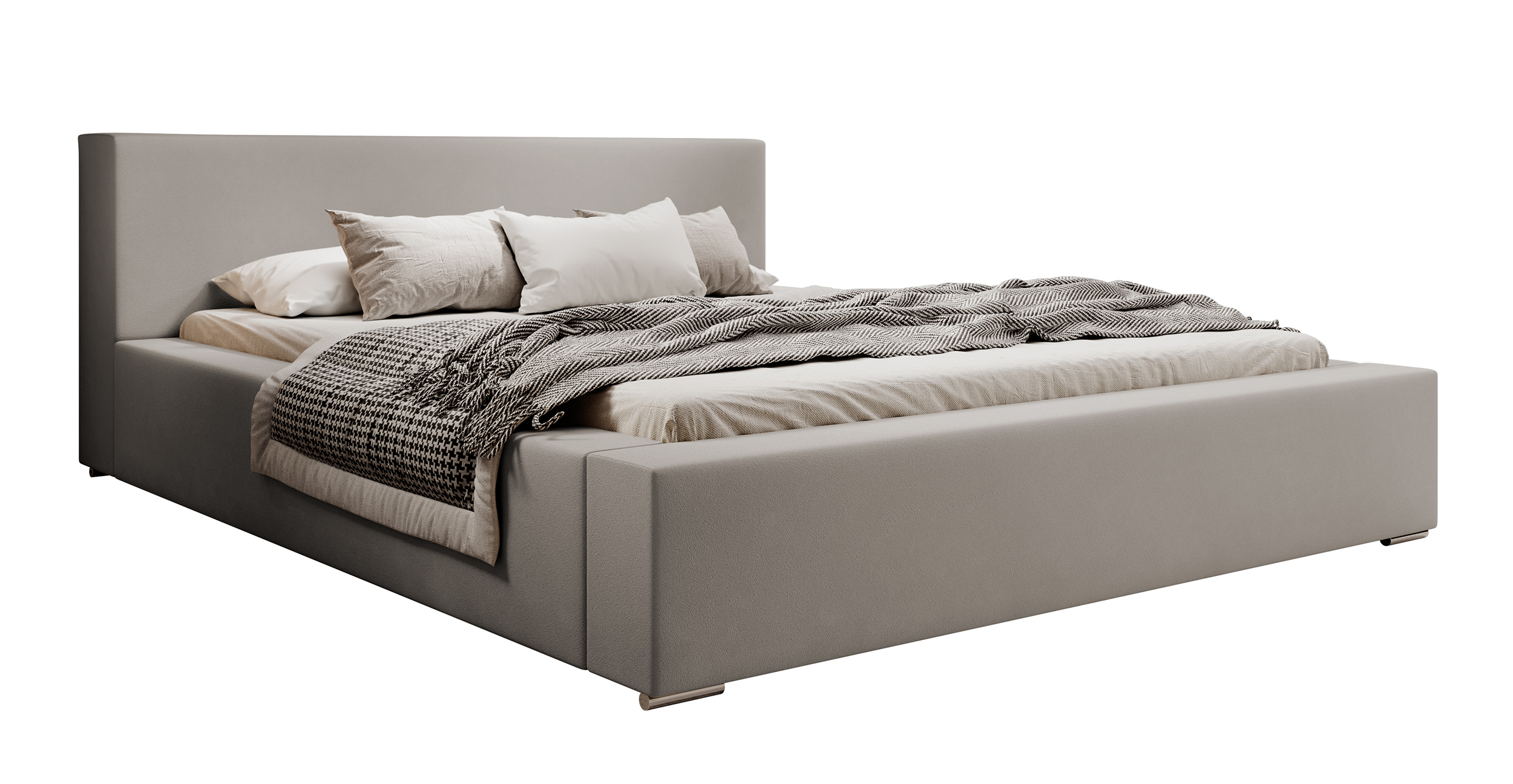 Łóżko tapicerowane 160x200 cm Pancetto z pojemnikiem szarobeżowy welur - zdjęcie 1