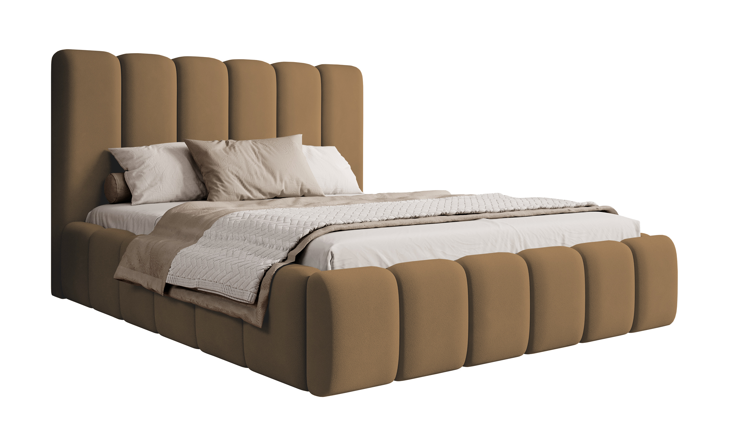 Łóżko tapicerowane 160x200 cm Biscottino miedziane z pojemnikiem steleż metalowy podnośnik gazowy