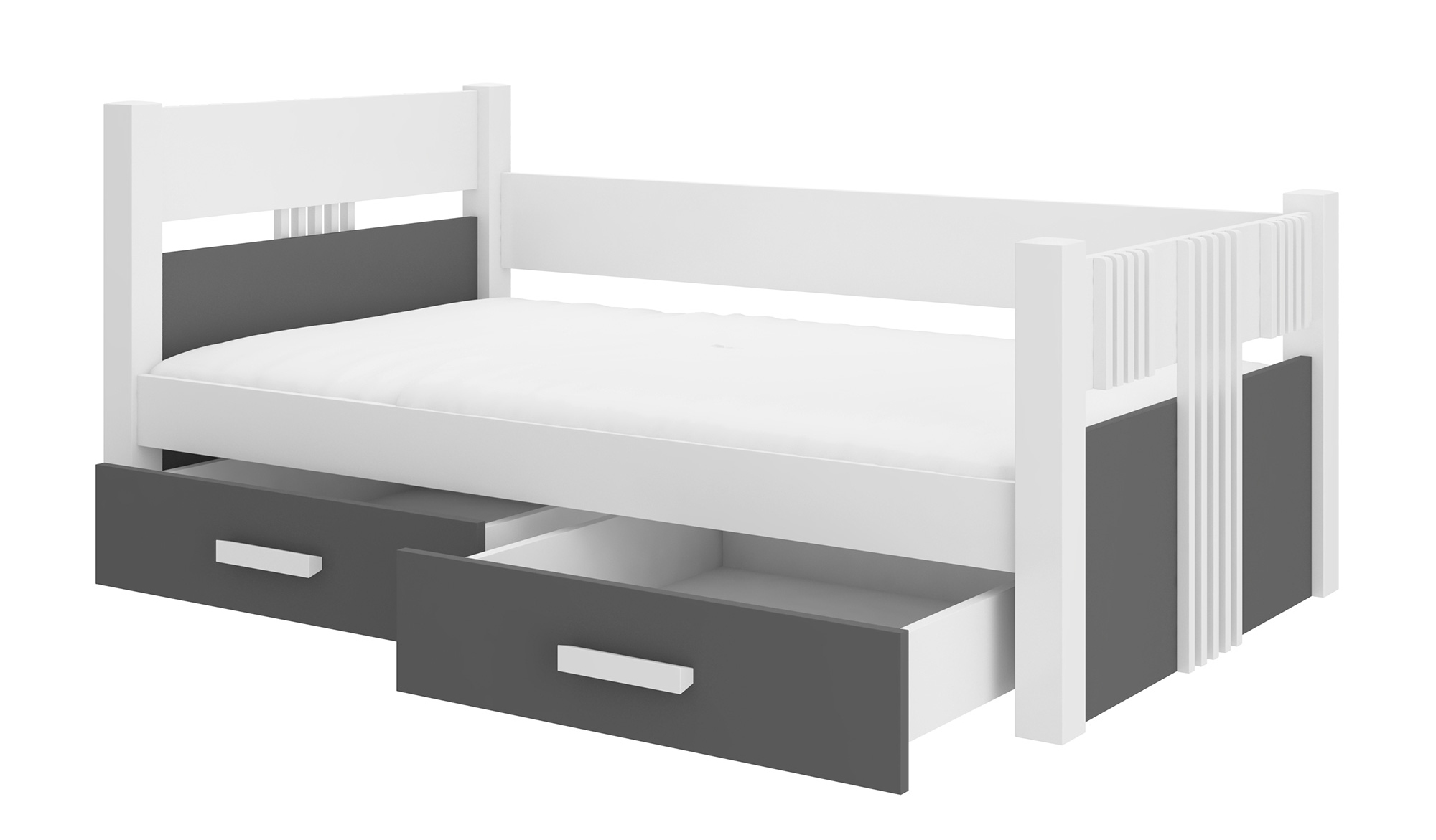 Łóżko dziecięce Toodie 180x80 białe / antracyt z materacem - zdjęcie 1