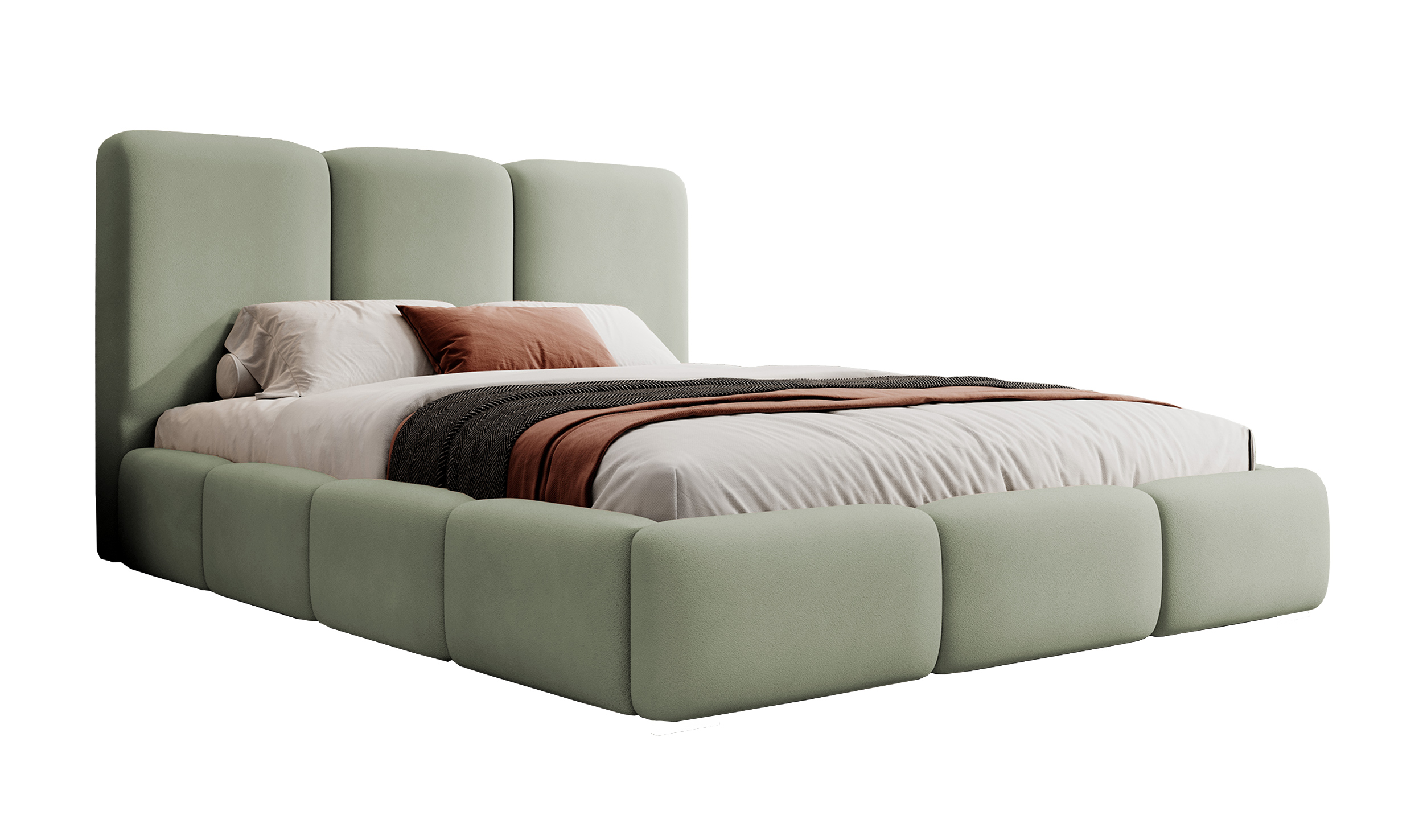 Łóżko tapicerowane 180x200 cm Bauro z pojemnikiem z metalowym stelażem szałwiowe welur - zdjęcie 1