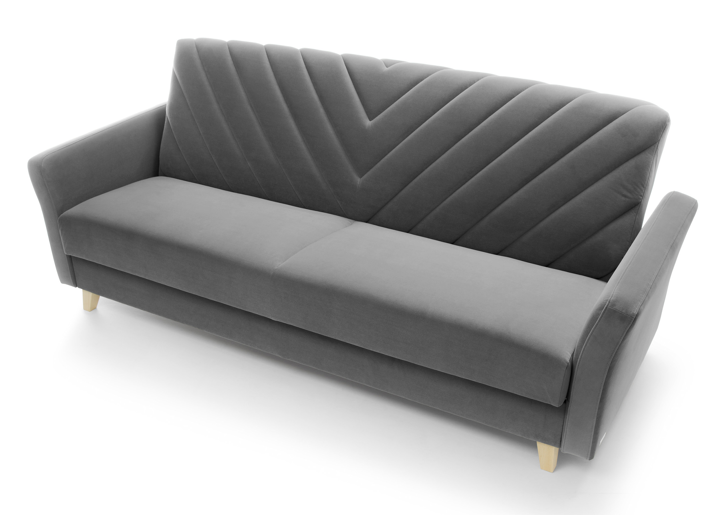 Wersalka rozkładana trzyosobowa Soumak z pojemnikiem szara welur łatwoczyszczący hydrofobowy - zdjęcie 1