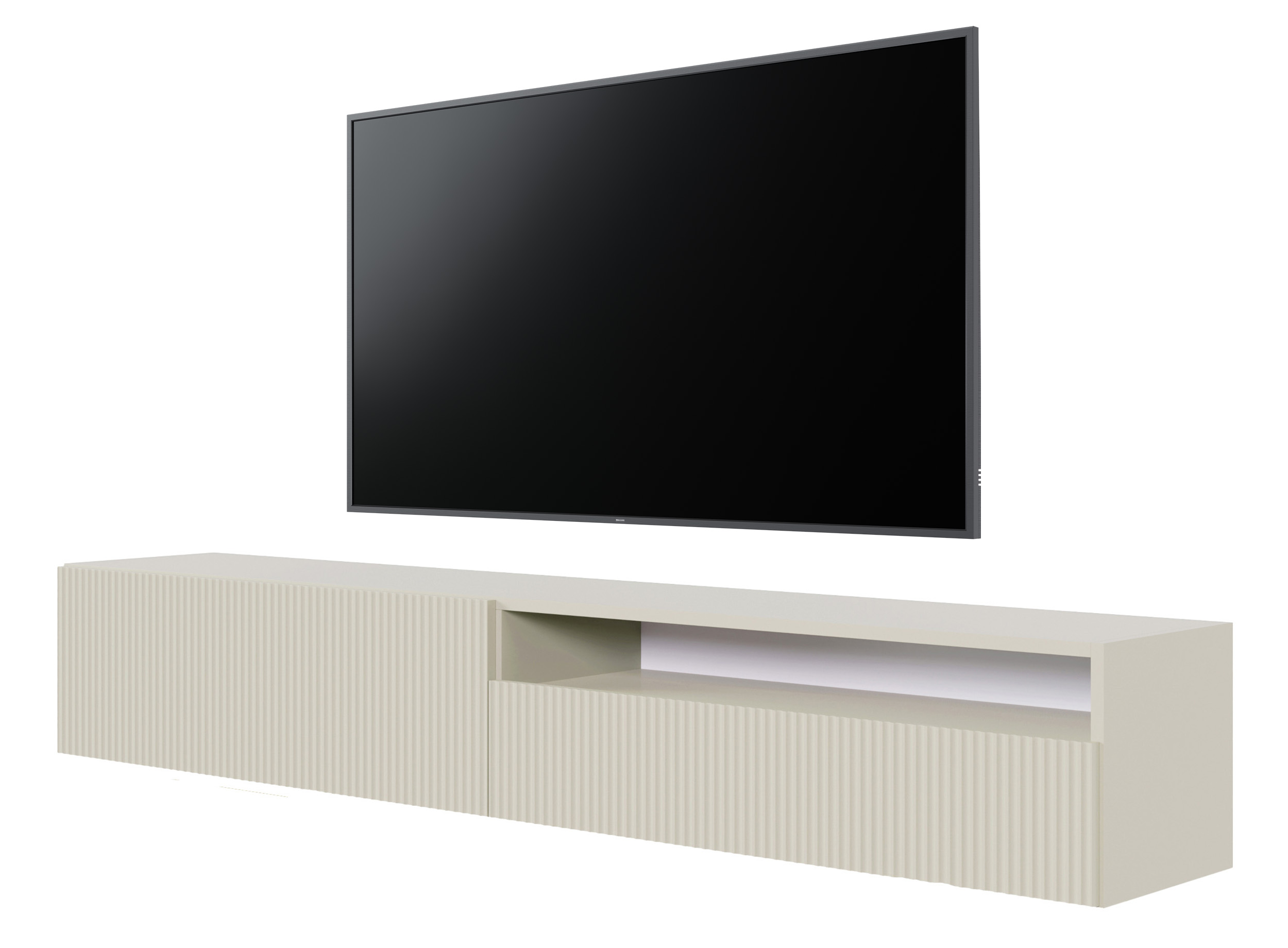 TV-Schrank Veldio 175 cm Grau-Beige mit gefräster Front