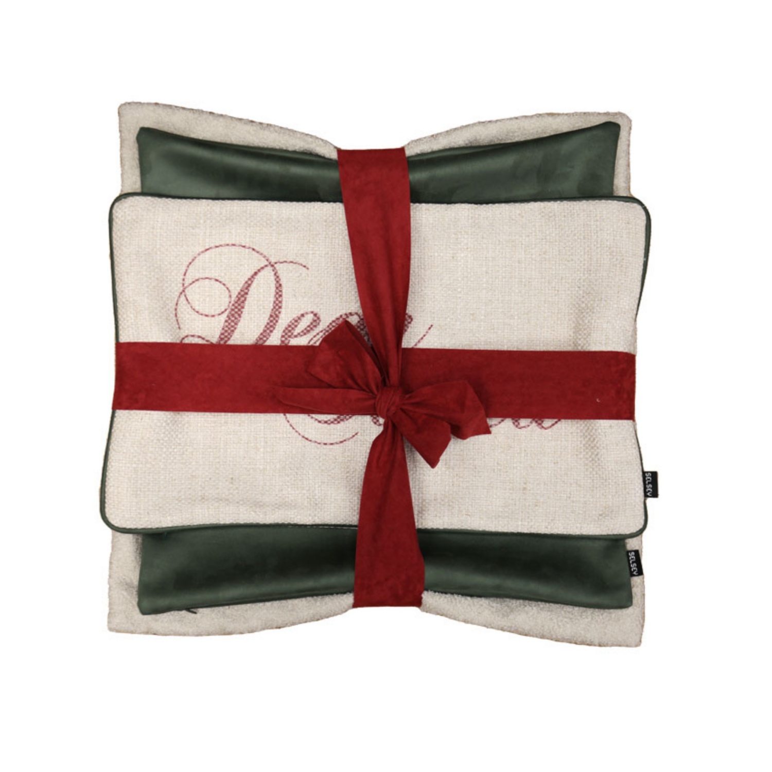 Komplet trzech poszewek świątecznych - Dear Santa 30x50 cm, boucle 50x50 cm i zielona 45x45 cm - zdjęcie 1