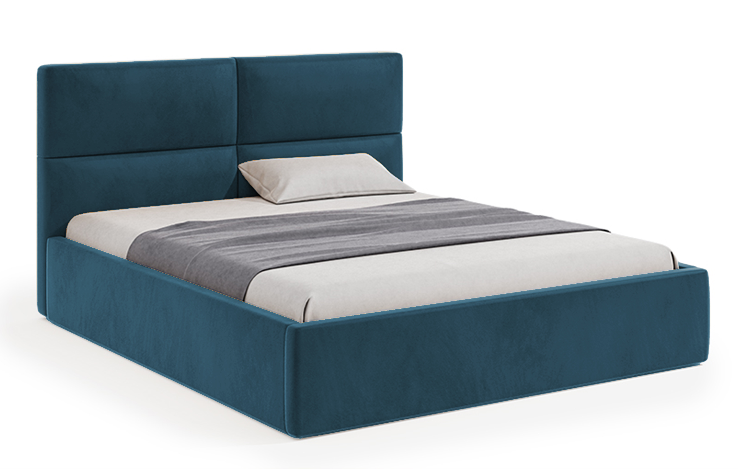 Łóżko tapicerowane Helma 140x200 cm z pojemnikiem niebieskie welur - zdjęcie 1
