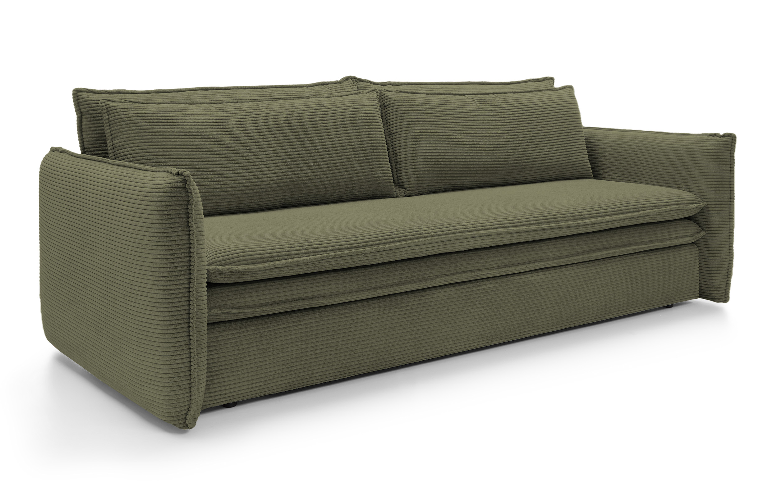 Kanapa rozkładana trzyosobowa Baptello z pojemnikiem oliwkowa sztruks - zdjęcie 1