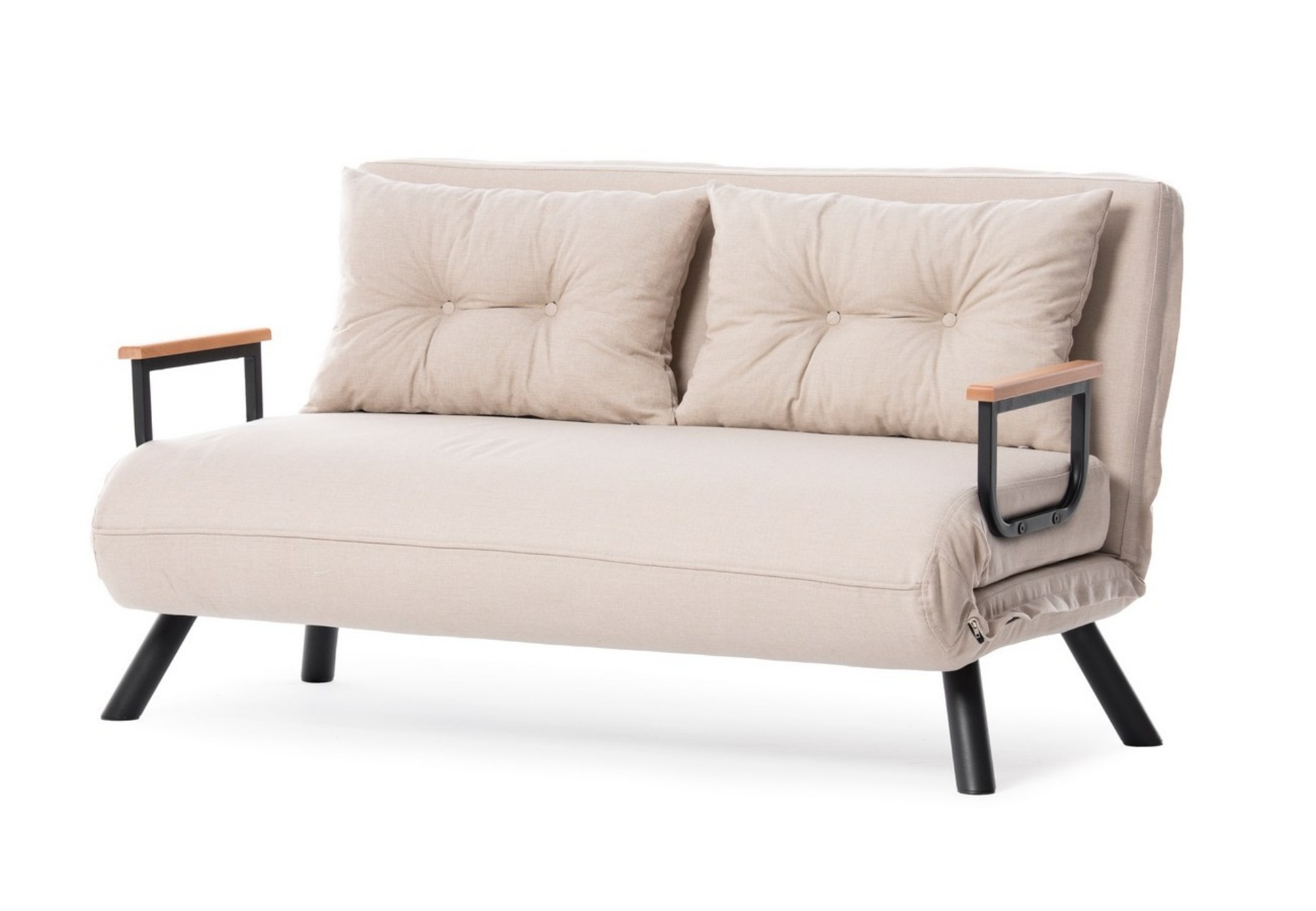 Kanapa rozkładana Aligmart z podłokietnikami jasnokremowy len - zdjęcie 1