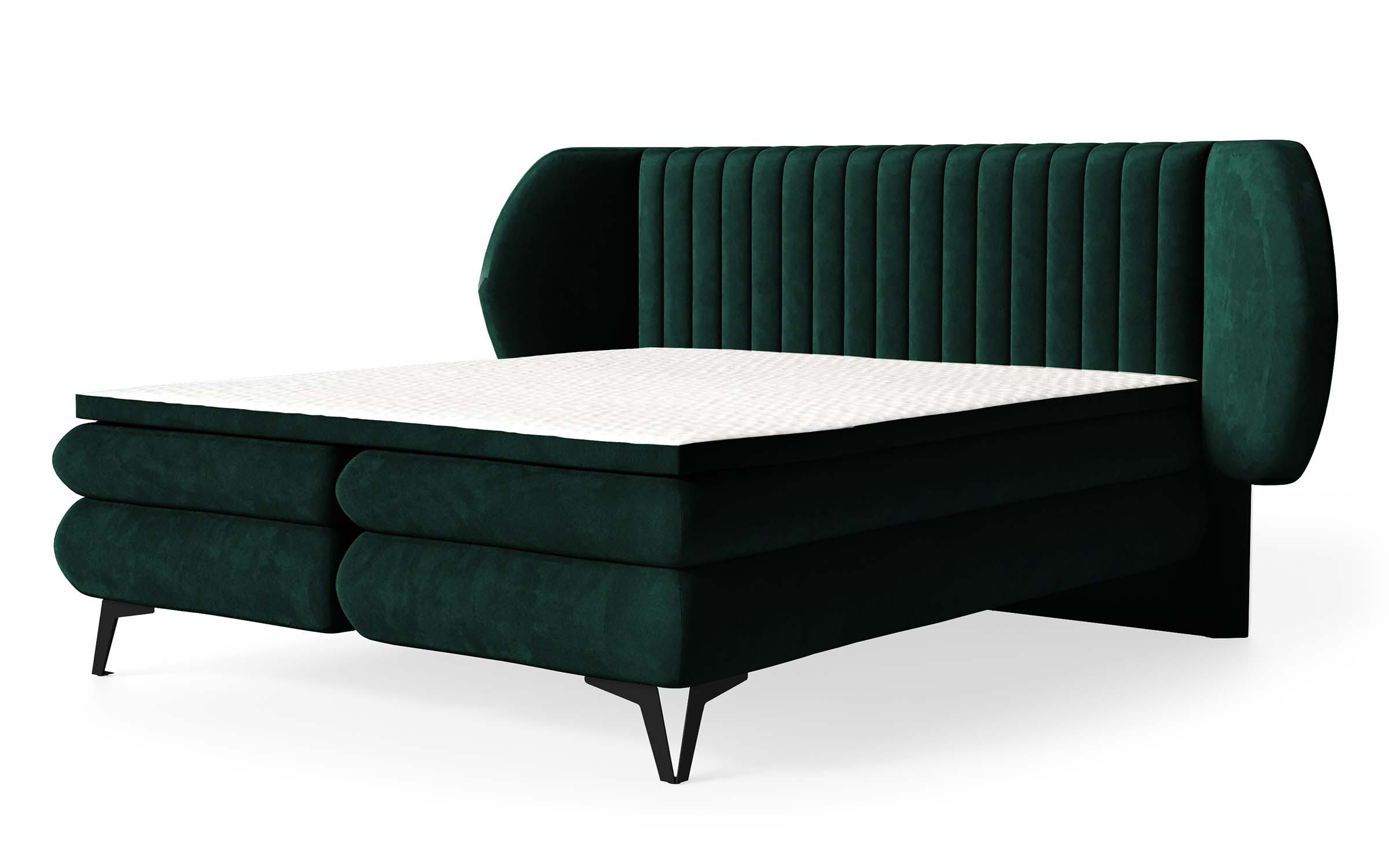 Łóżko kontynentalne 140x200 cm Cermone z pojemnikami i topperem pionowe przeszycia na wezgłowiu zielone - zdjęcie 1