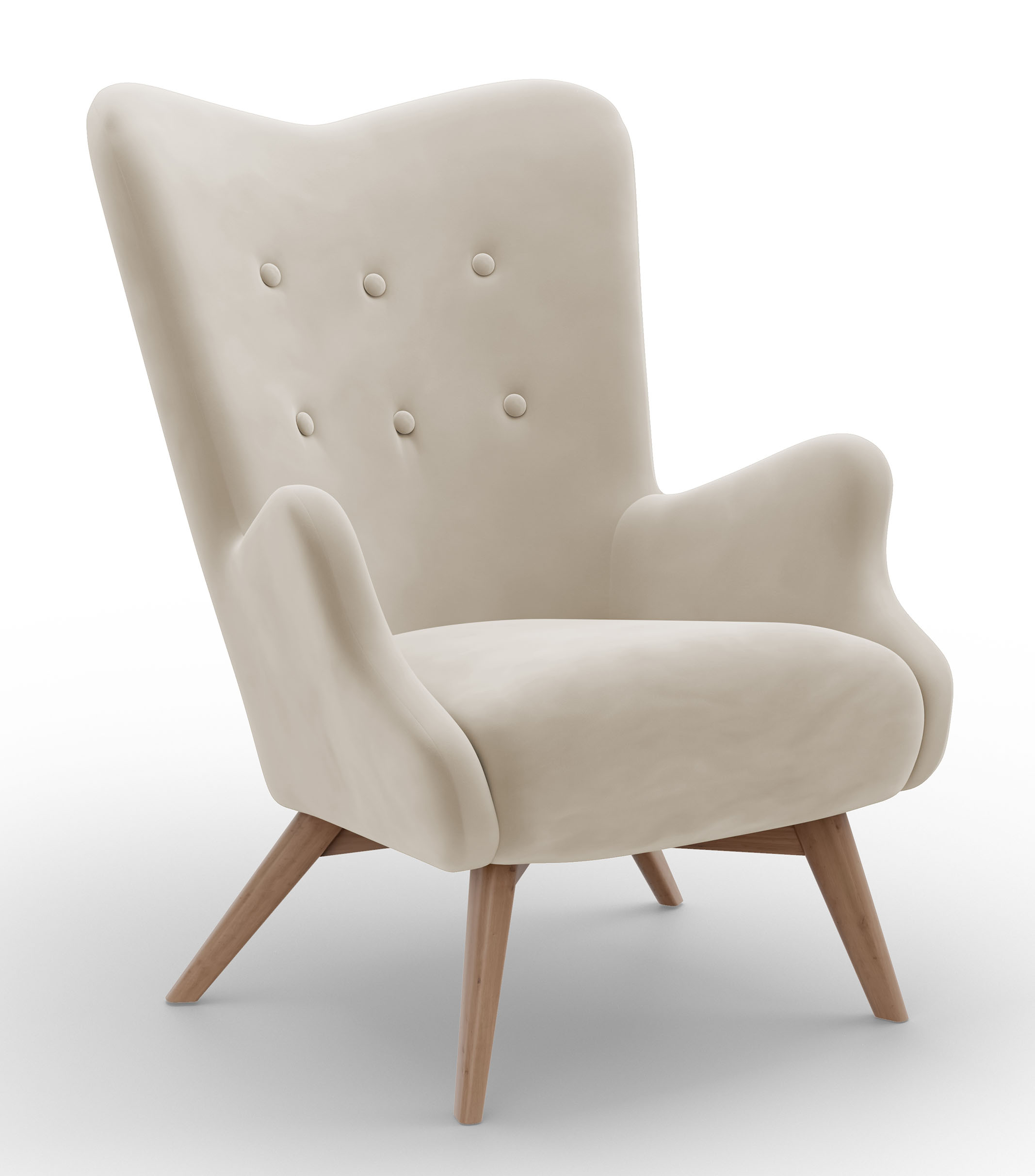 Fotel wypoczynkowy uszak Owlly jasnobeżowy welur - zdjęcie 1