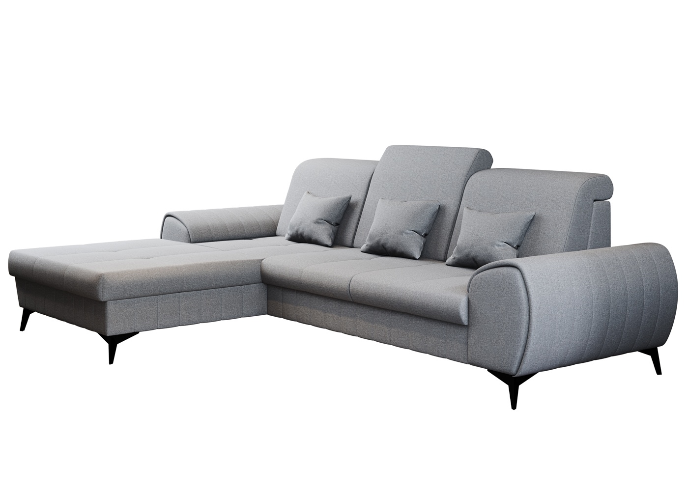 Narożnik z funkcją spania Forsivo L-kształtny z pojemnikiem jasnoszary plecionka lewostronny - zdjęcie 1