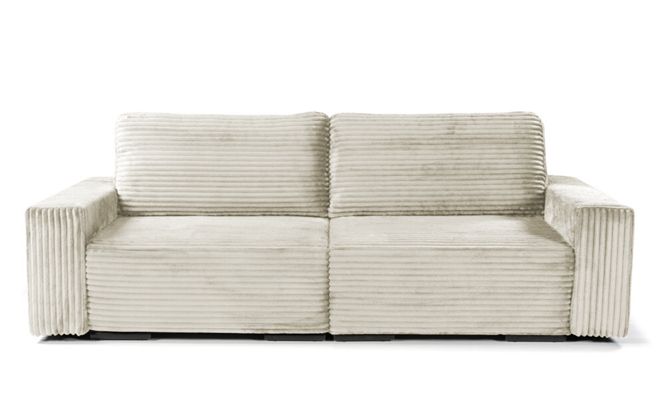 Kanapa rozkładana trzyosobowa Catalista Big beżowa z pojemnikiem gruby sztruks nogi srebrne - zdjęcie 1