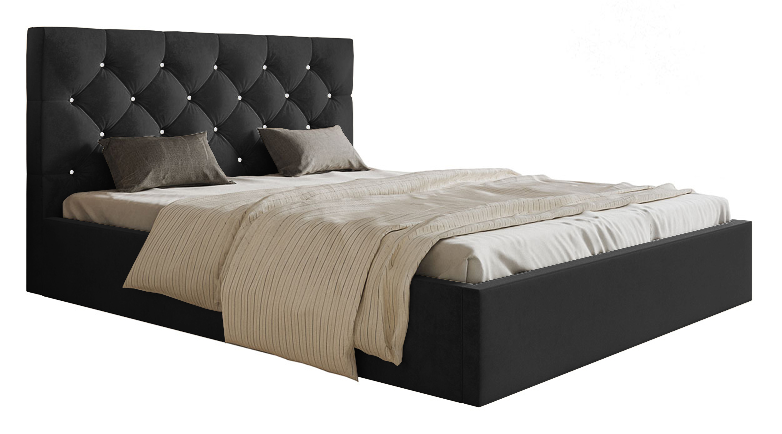 Łóżko tapicerowane 180x200 cm Bellaris z pojemnikiem i pikowaniem kryształkami ciemnoszare - zdjęcie 1