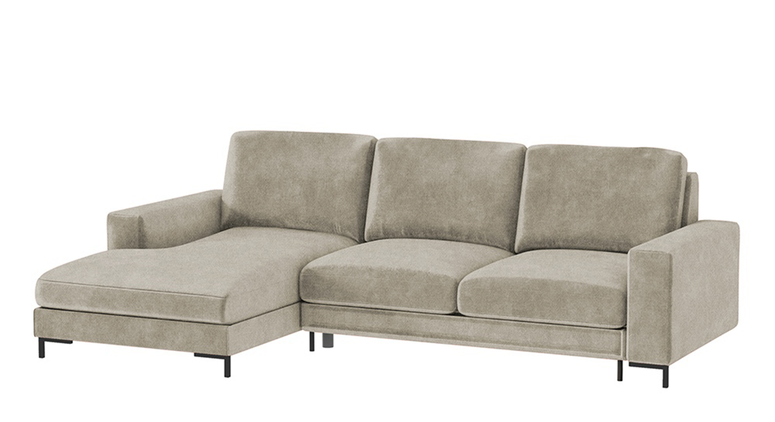 Narożnik z funkcją spania Mokpeo L-kształtny z dwoma pojemnikami na czarnych nóżkach beżowy w tkaninie hydrofobowej lewostronny - zdjęcie 1