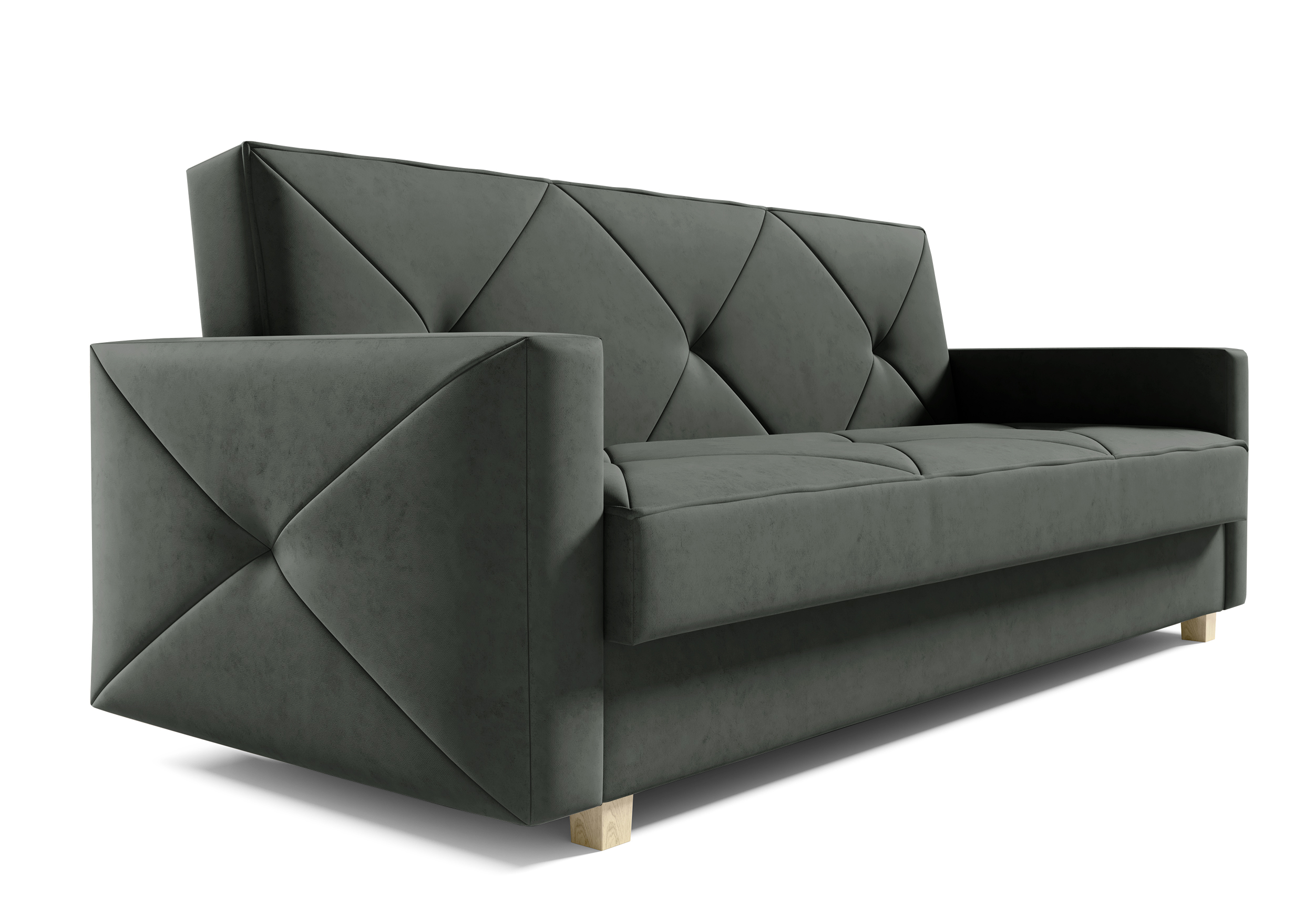 Wersalka trzyosobowa Sobelo ciemnoszara z pojemnikiem welur łatwoczyszczący - zdjęcie 1