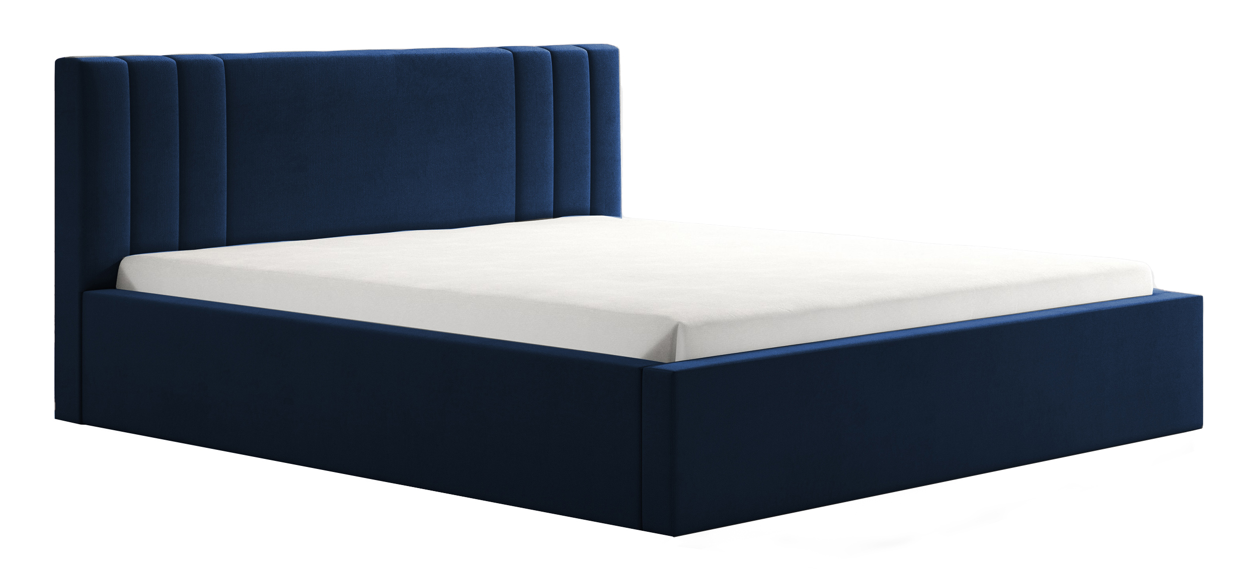 Łóżko tapicerowane 180x200 cm Lentella z pojemnikiem stelaż metalowy granatowe - zdjęcie 1
