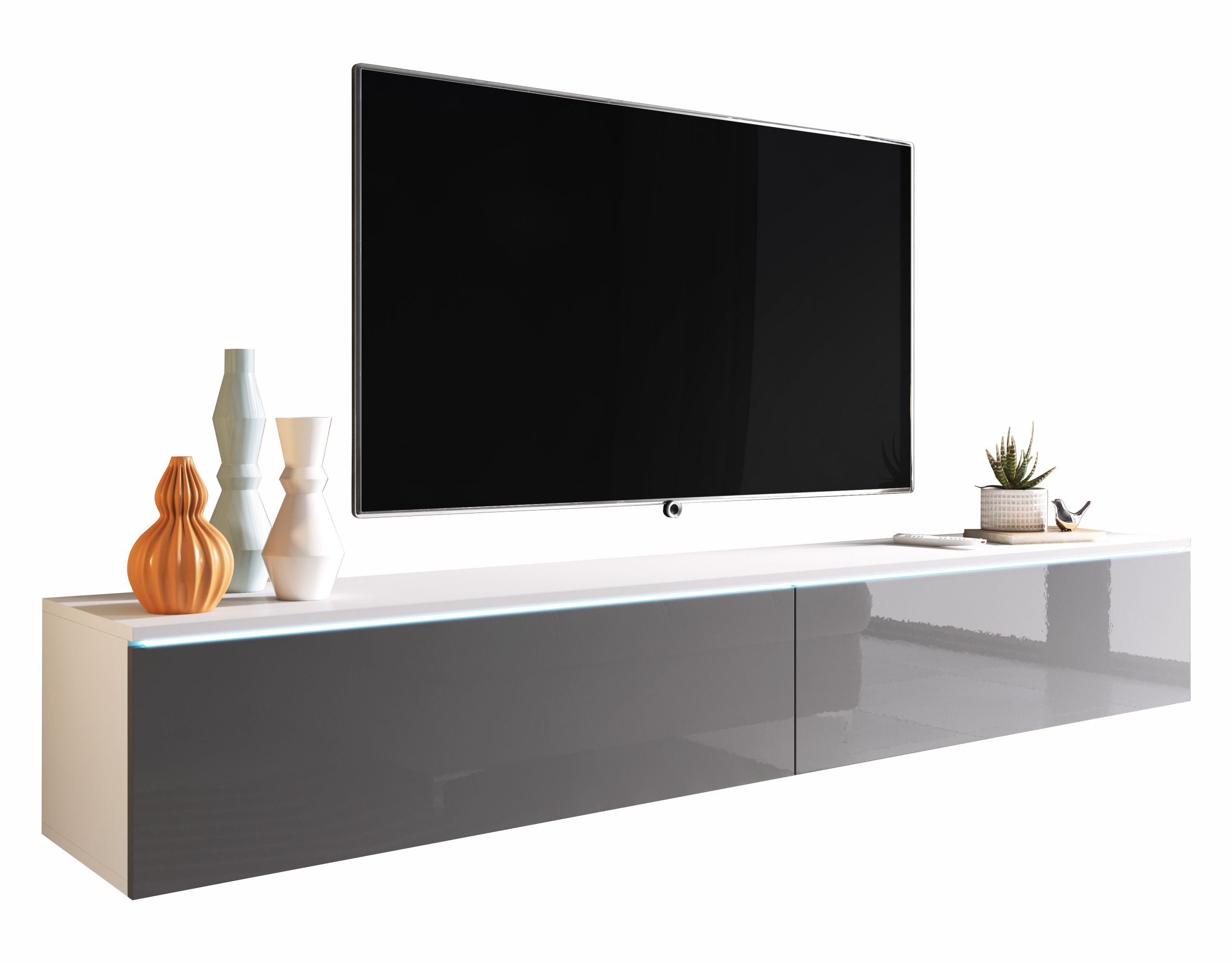 Szafka RTV Kane 180 cm biały mat / szary połysk - zdjęcie 1