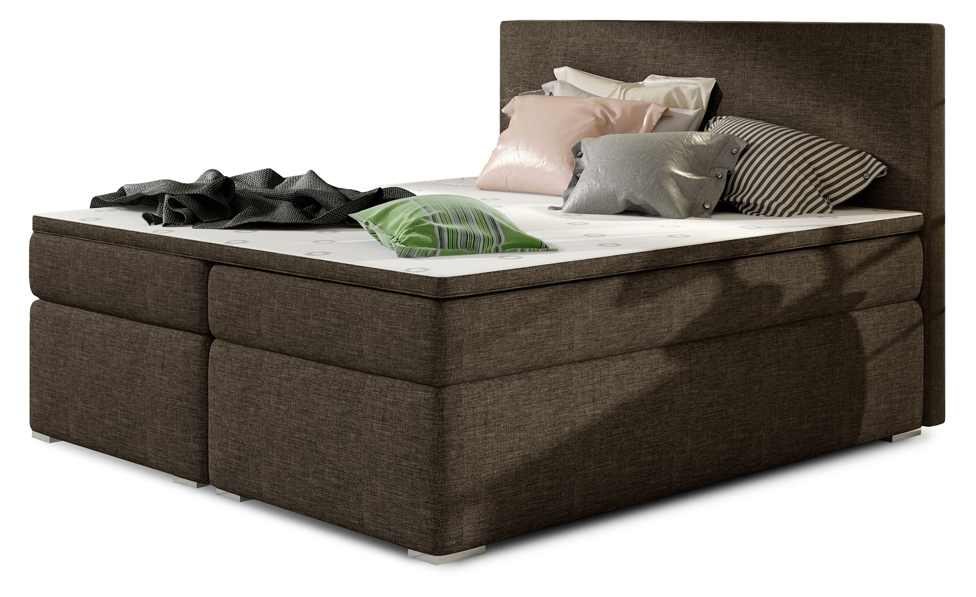 Łóżko kontynentalne Glimer 180x200 cm z pojemnikiem brązowe plecionka - zdjęcie 1