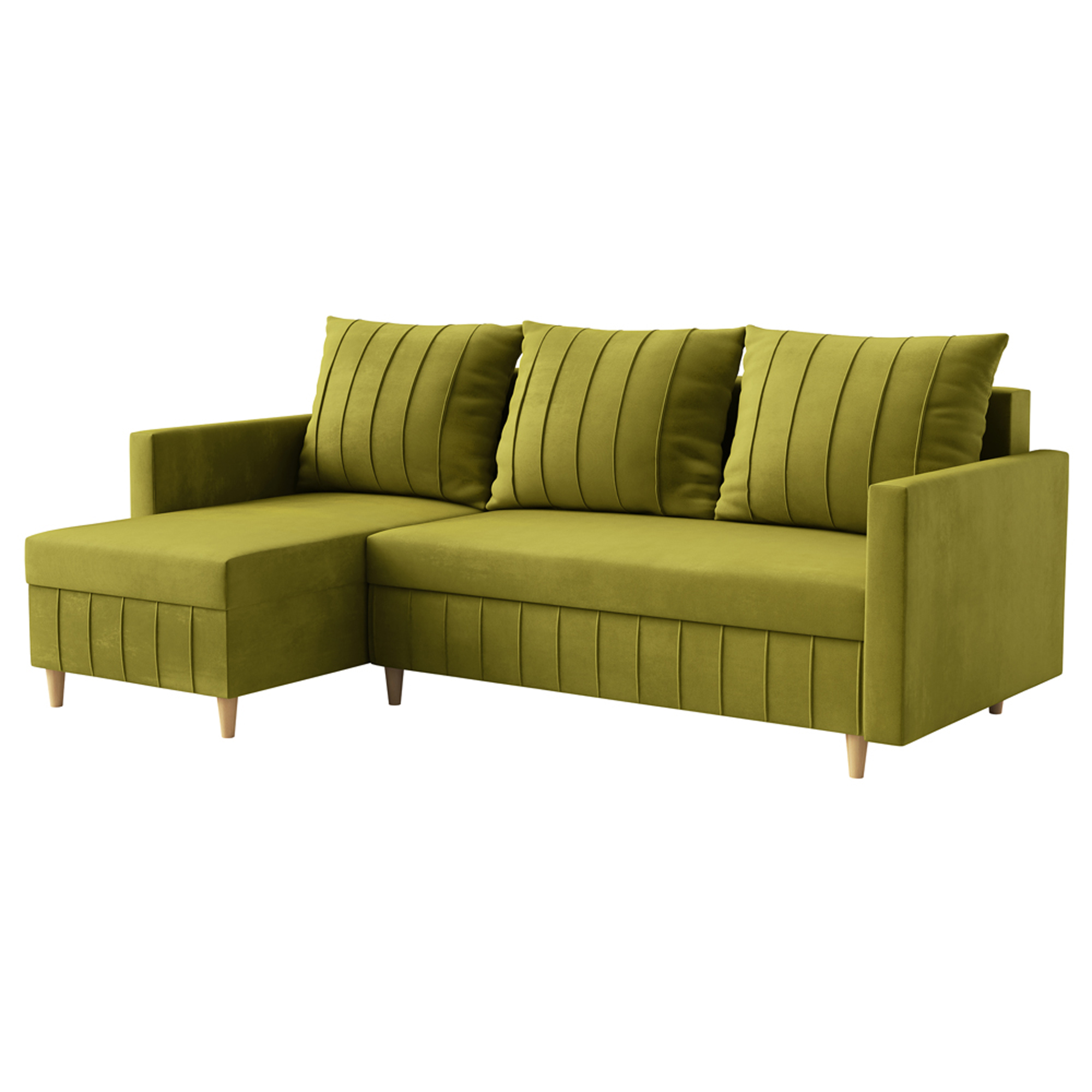 Narożnik z funkcją spania Morpreses L-kształtny z pojemnikiem uniwersalny oliwkowy