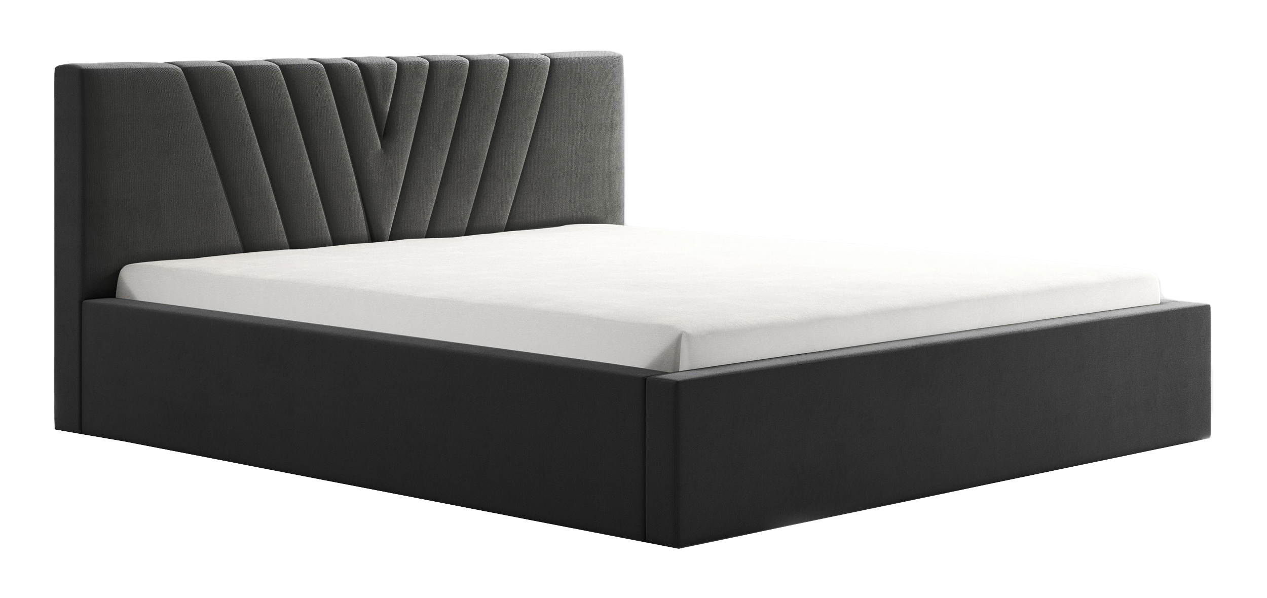 Łóżko tapicerowane 180x200 cm Triverno z pojemnikiem stelaż metalowy ciemnoszare - zdjęcie 1