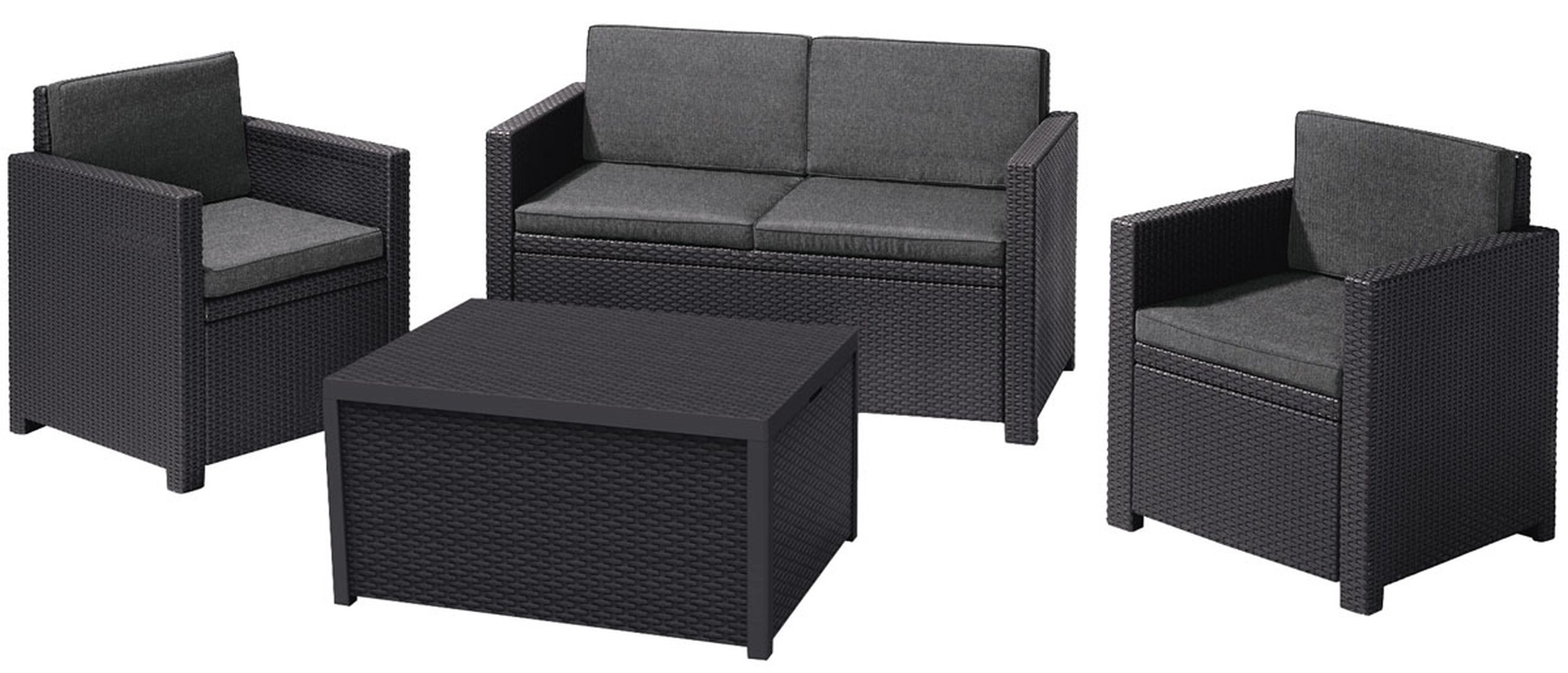 Zestaw ogrodowy Monaco Keter czteroosobowy stolik ze schowkiem grafitowy - zdjęcie 1