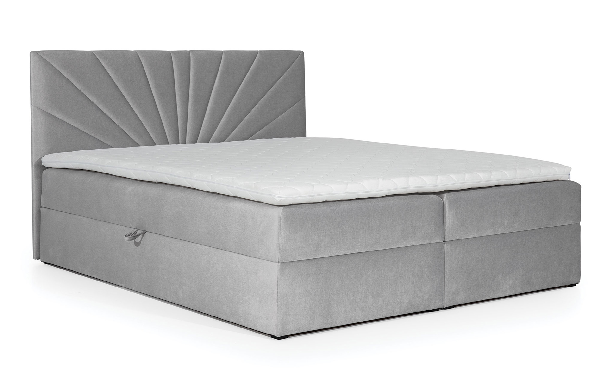 Łóżko kontynentalne Potomje 140x200 z dwoma pojemnikami, materacem i topperem szare hydrofobowe - zdjęcie 1