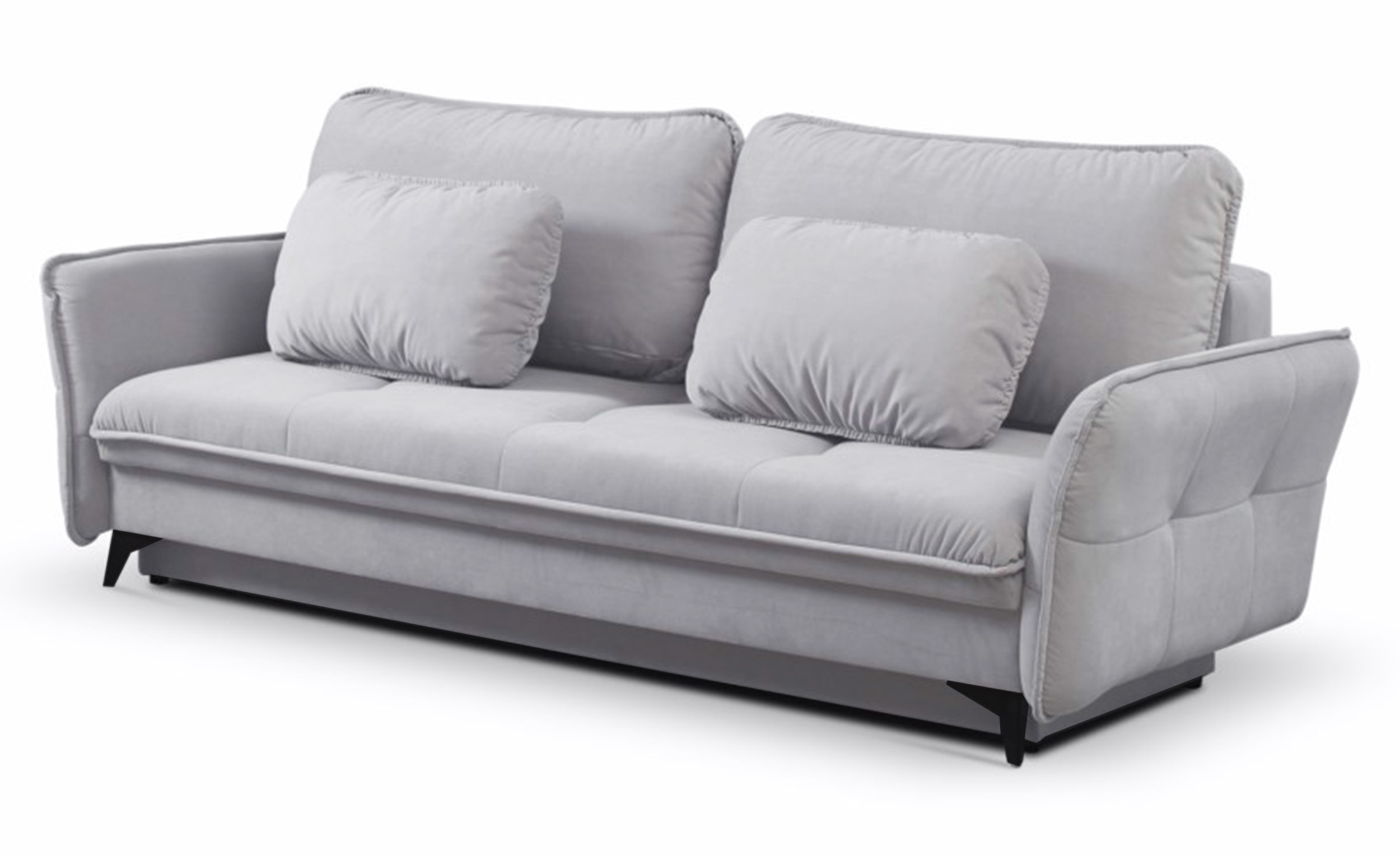 Kanapa rozkładana Marovato jasnoszara trzyosobowa z pojemnikiem w tkaninie hydrofobowej plusz - zdjęcie 1