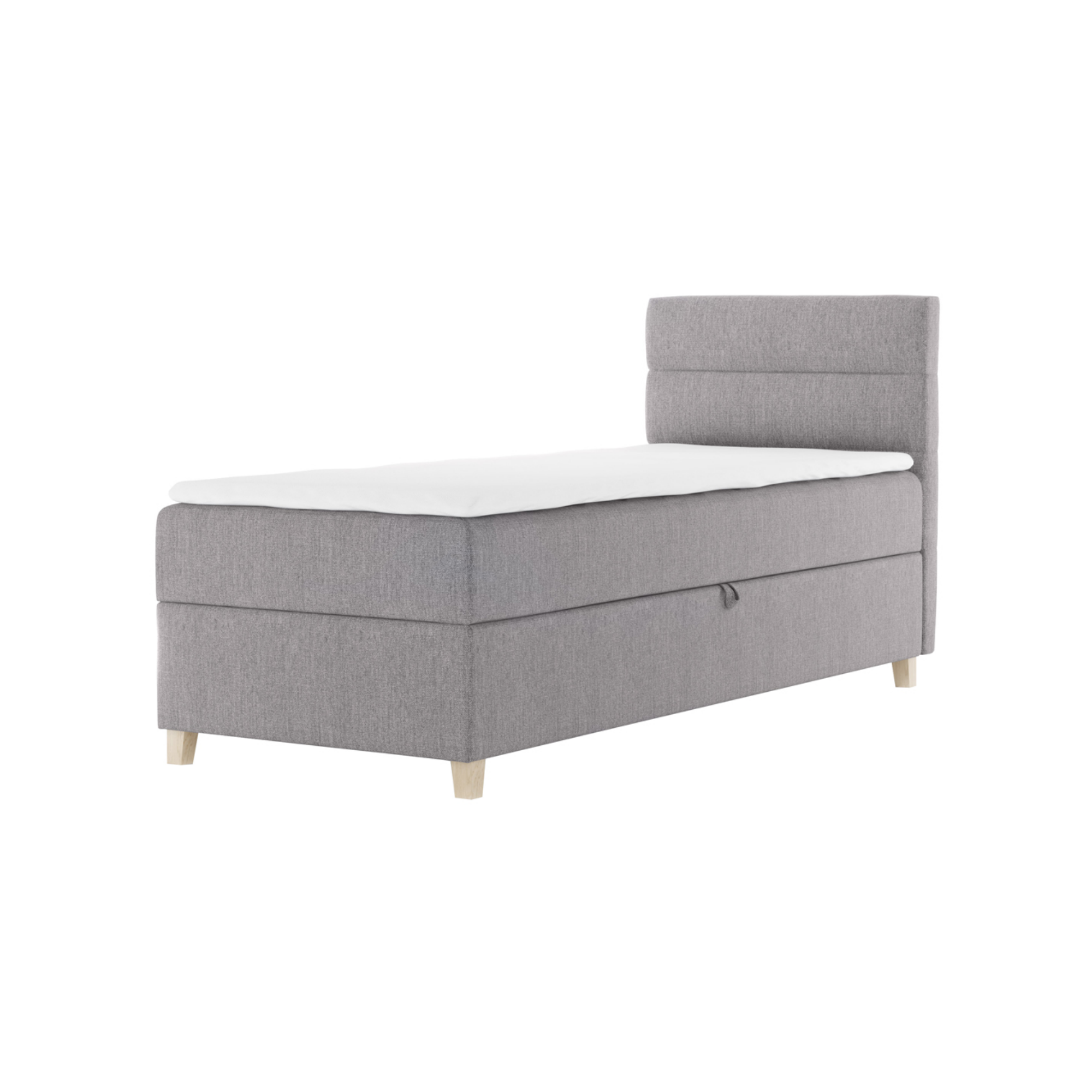 Łóżko kontynentalne 100x200 cm Charolle z pojemnikiem i topperem jednoosobowe szare