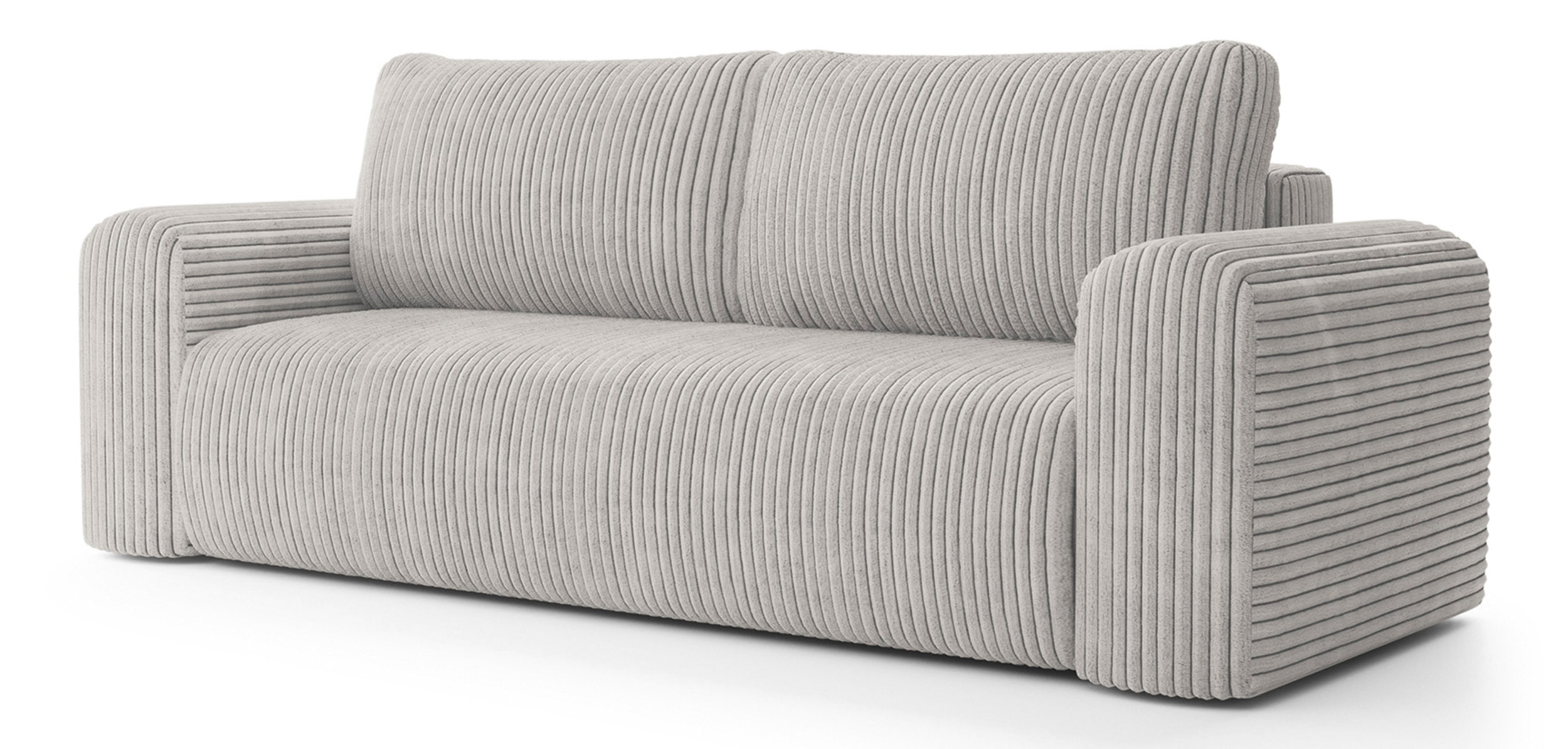 Kanapa rozkładana trzyosobowa Lelu z pojemnikiem szarobeżowa gruby sztruks - zdjęcie 1